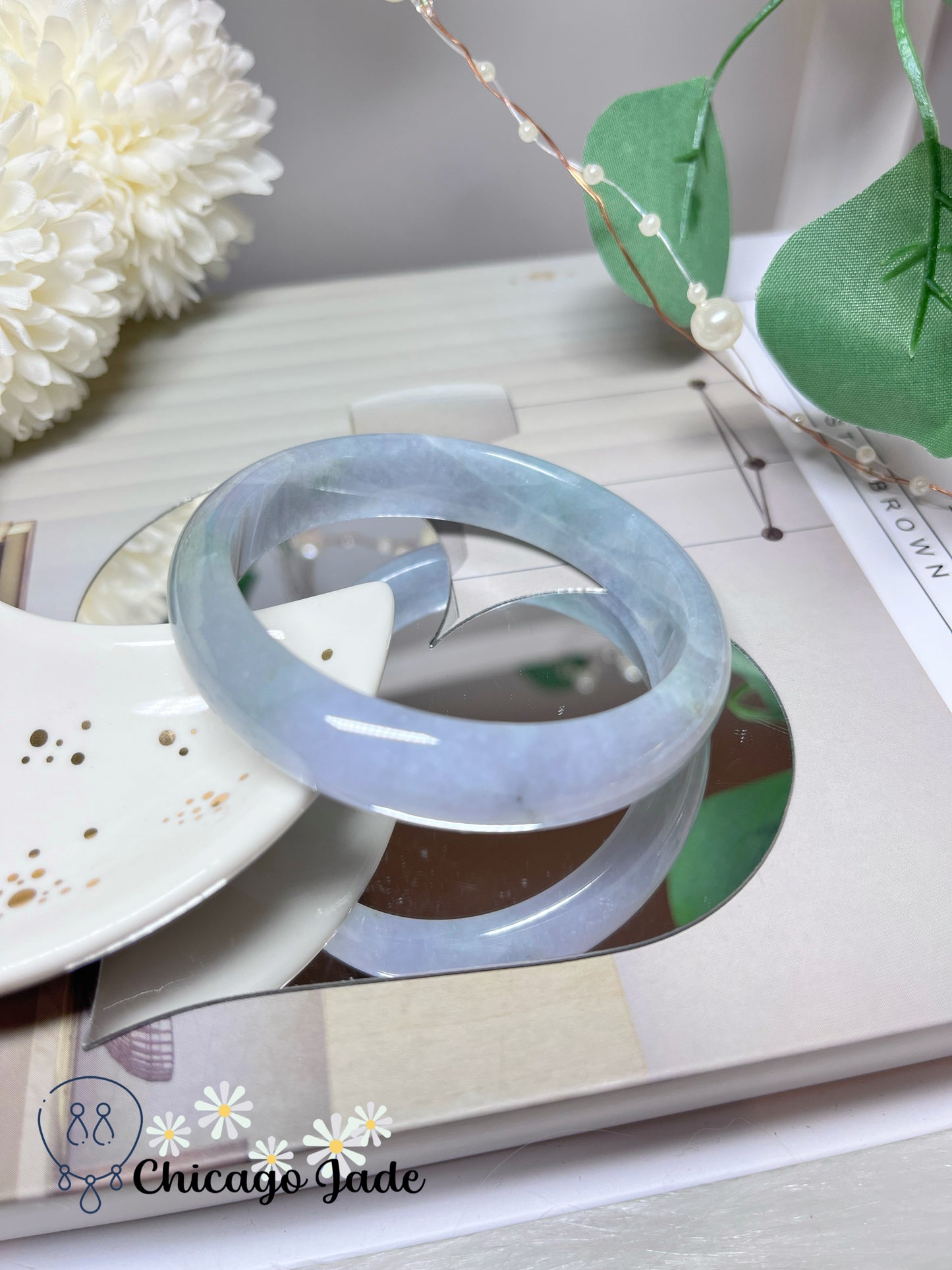 56mm Size S Icy Purple Blue Natural Grade A Authentic Untreated Burma Jadeite Jade Feicui Bangle