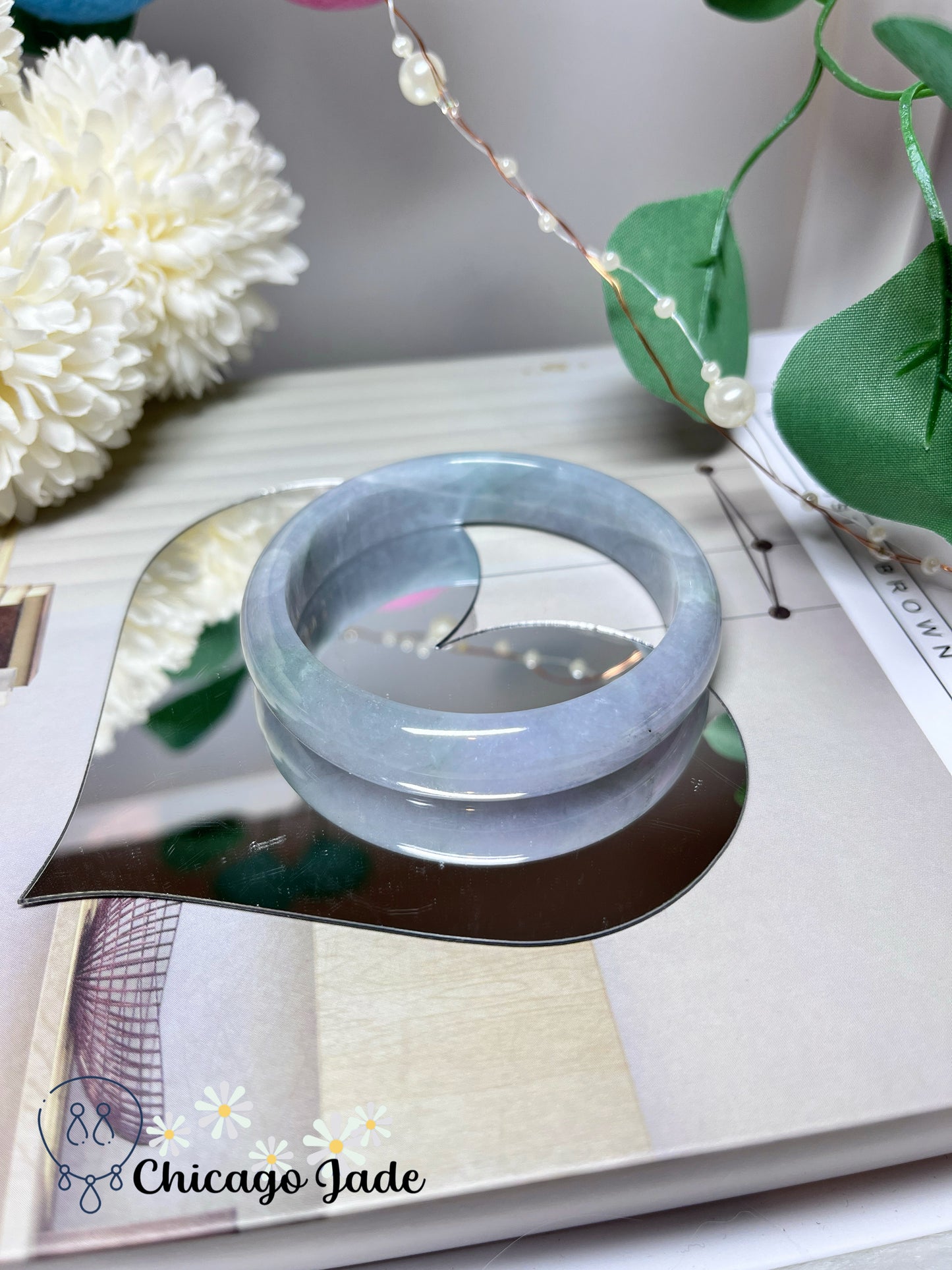 56mm Size S Icy Purple Blue Natural Grade A Authentic Untreated Burma Jadeite Jade Feicui Bangle