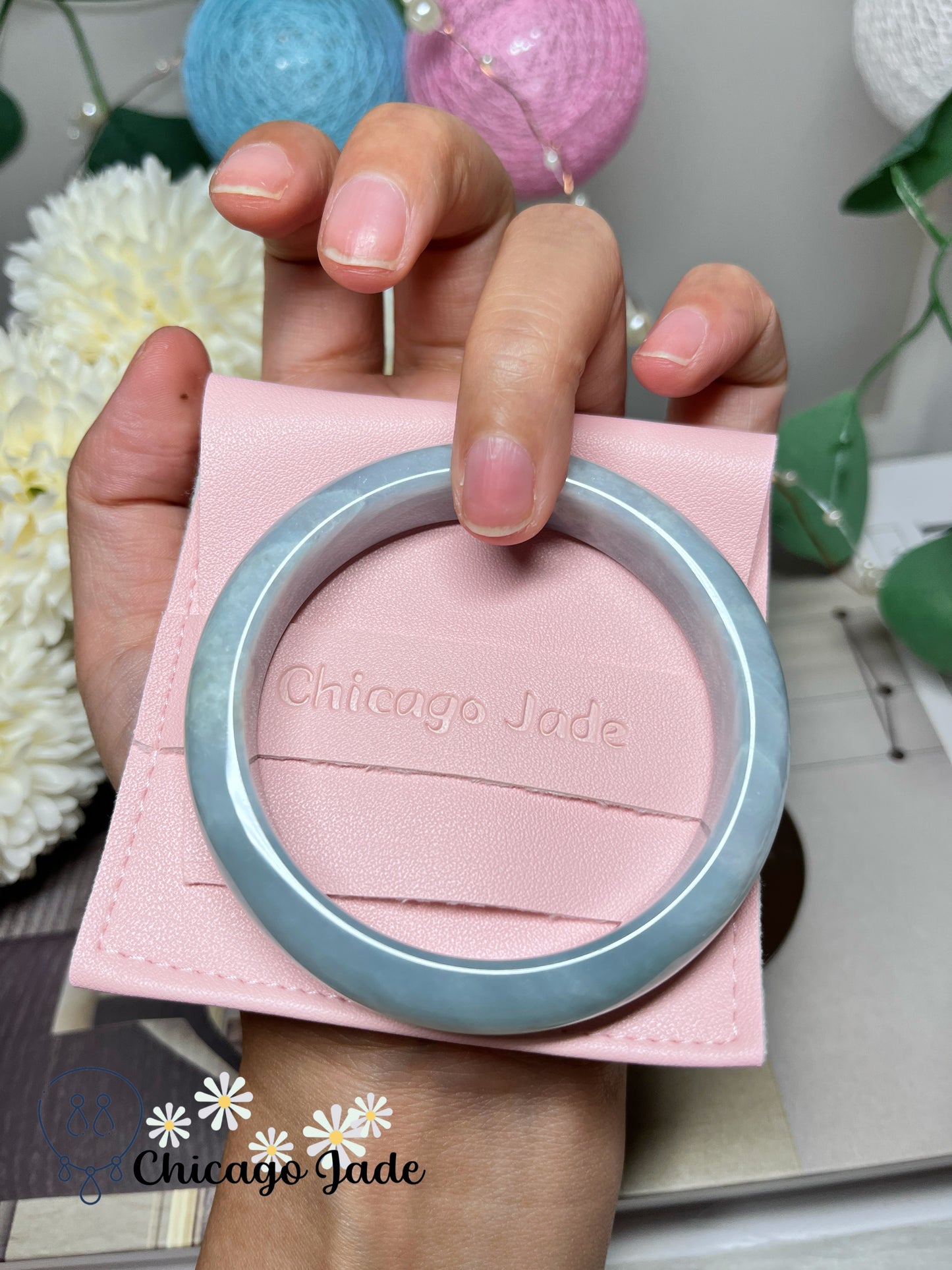 57.1mm Size M Ocean Blue White Clouds Natural Grade A Authentic Untreated Burma Jadeite Jade Feicui Bangle