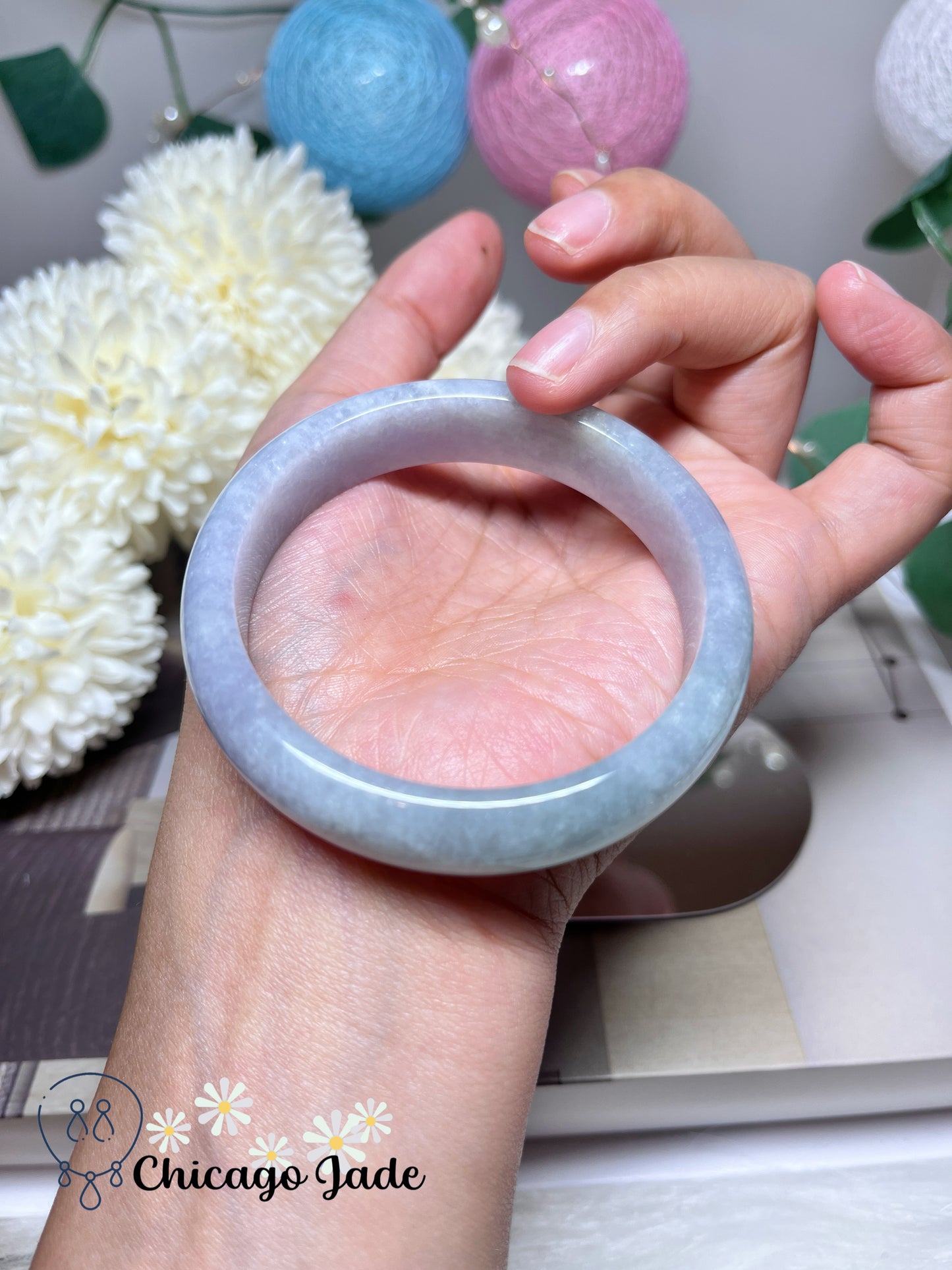 55.9mm Size M Light Blue Purple Natural Grade A Authentic Untreated Burma Jadeite Jade Feicui Bangle