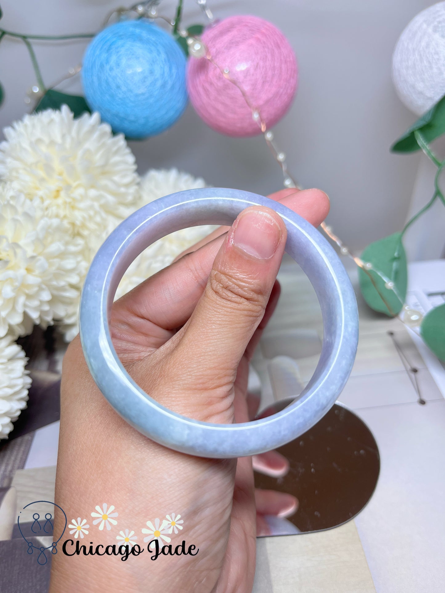 55.9mm Size M Light Blue Purple Natural Grade A Authentic Untreated Burma Jadeite Jade Feicui Bangle