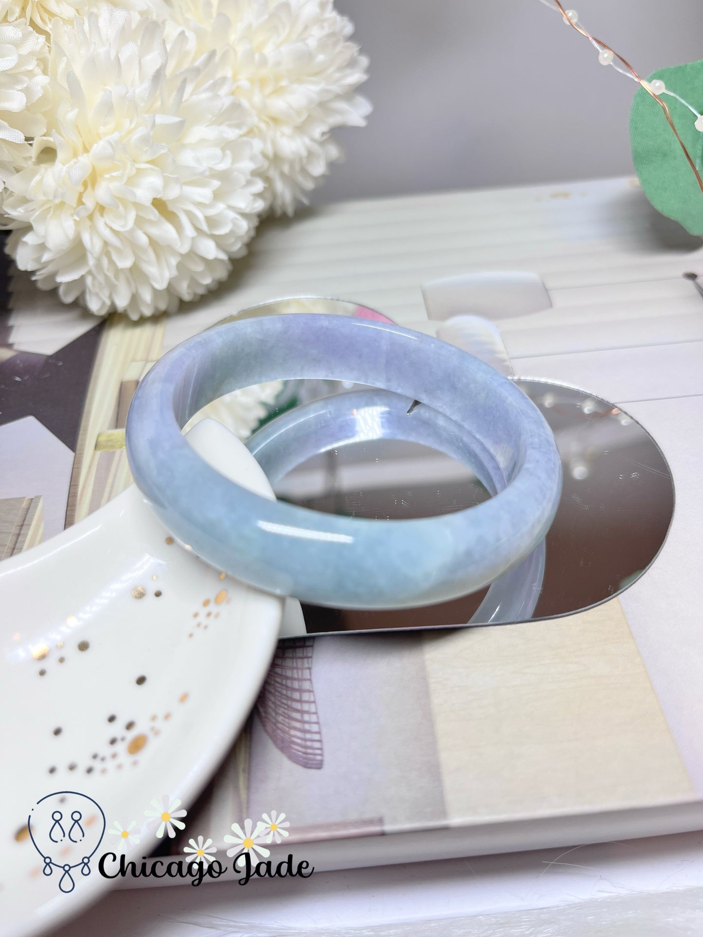 55.9mm Size M Light Blue Purple Natural Grade A Authentic Untreated Burma Jadeite Jade Feicui Bangle