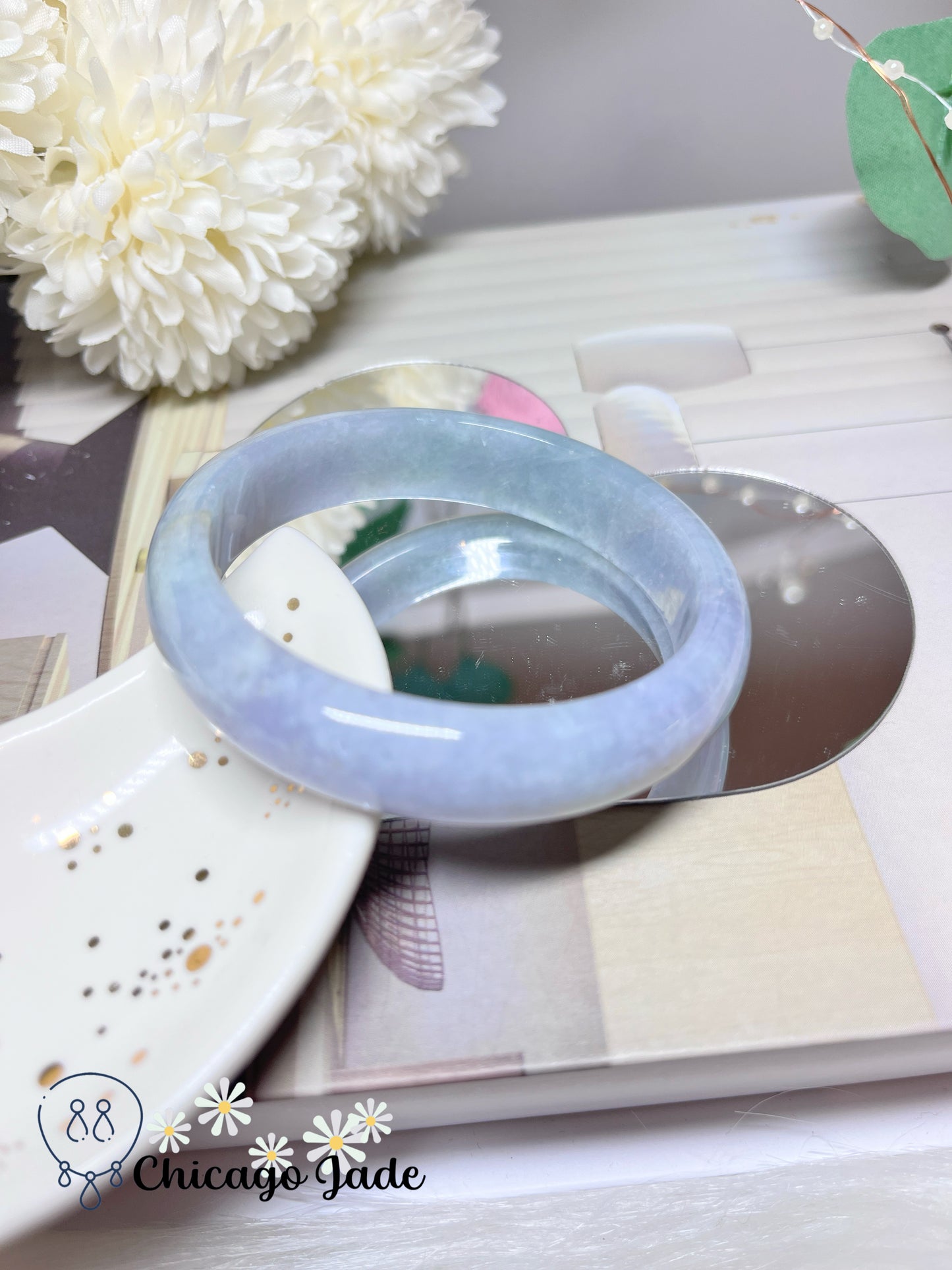 55.9mm Size M Light Blue Purple Natural Grade A Authentic Untreated Burma Jadeite Jade Feicui Bangle