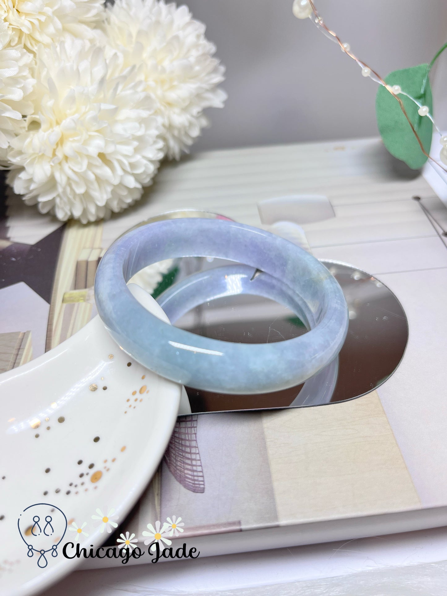 55.9mm Size M Light Blue Purple Natural Grade A Authentic Untreated Burma Jadeite Jade Feicui Bangle