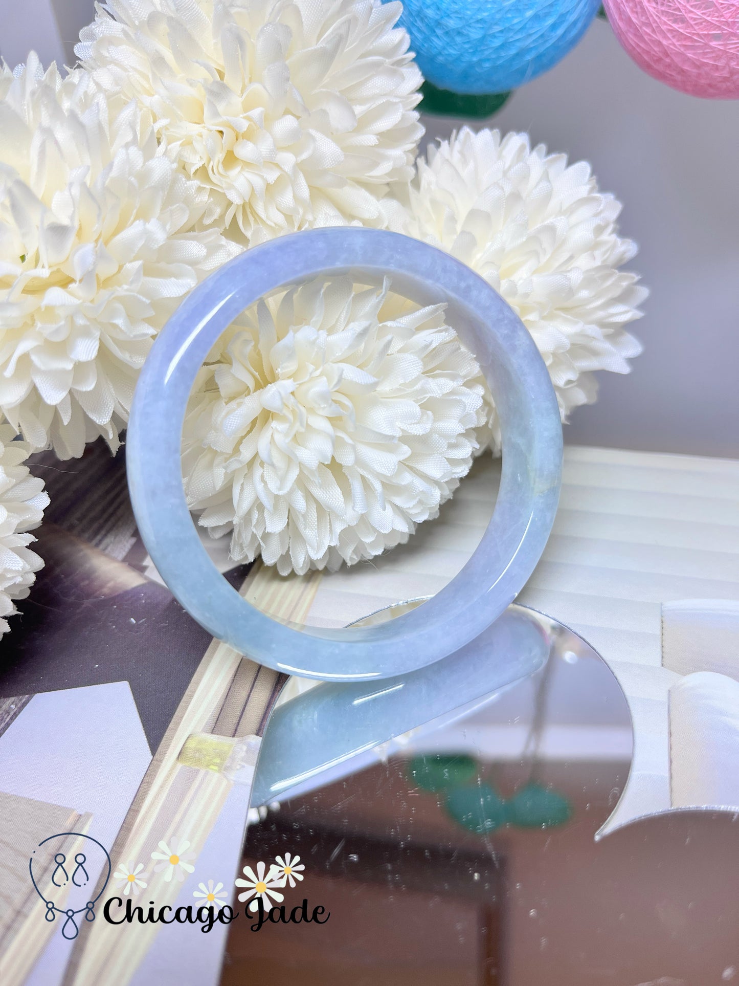 55.9mm Size M Light Blue Purple Natural Grade A Authentic Untreated Burma Jadeite Jade Feicui Bangle
