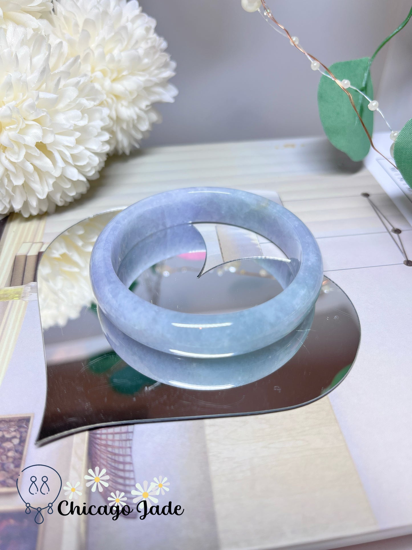 55.9mm Size M Light Blue Purple Natural Grade A Authentic Untreated Burma Jadeite Jade Feicui Bangle