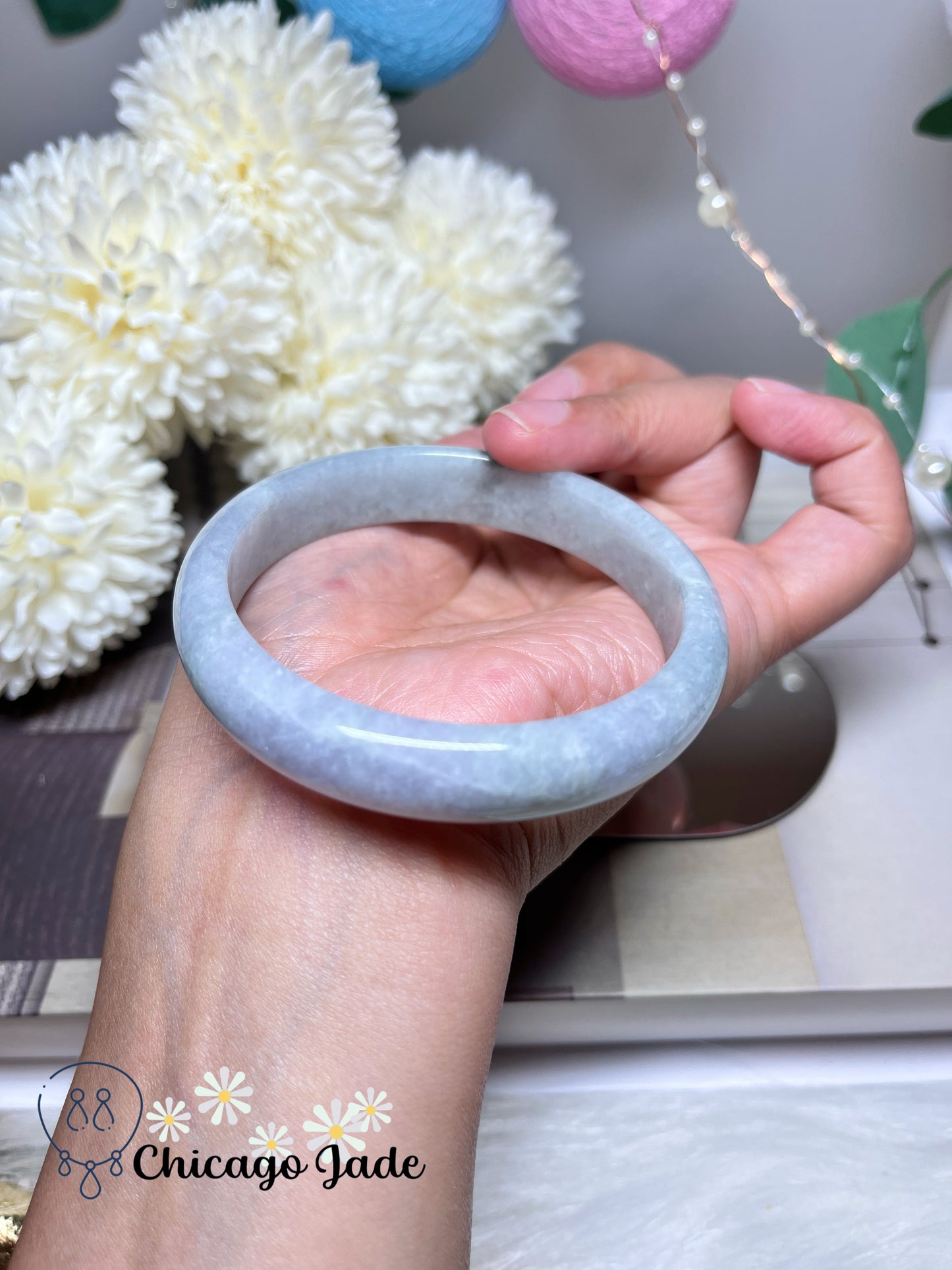 59mm Size L Light Blue Purple Natural Grade A Authentic Untreated Burma Jadeite Jade Feicui Bangle