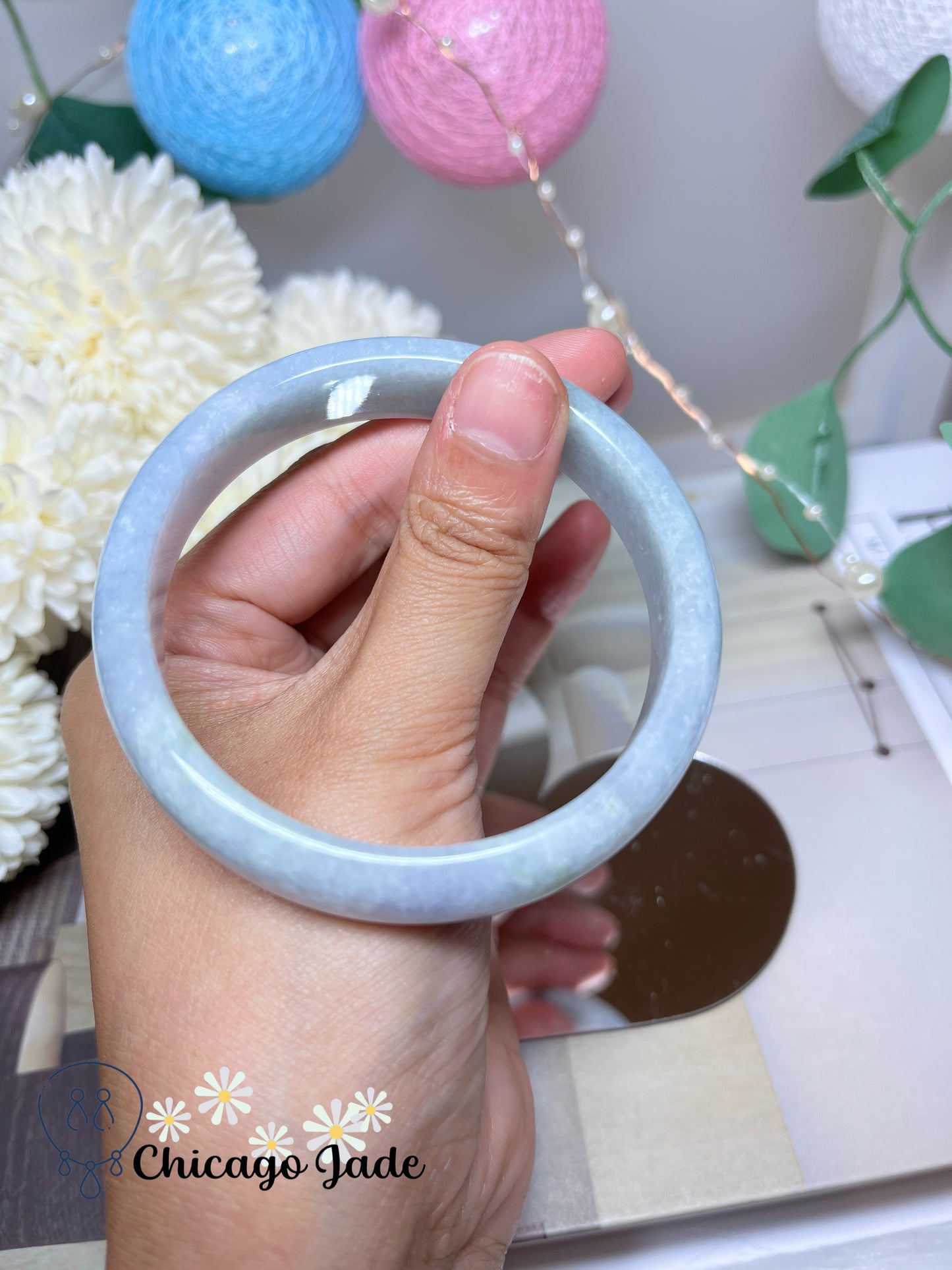 59mm Size L Light Blue Purple Natural Grade A Authentic Untreated Burma Jadeite Jade Feicui Bangle
