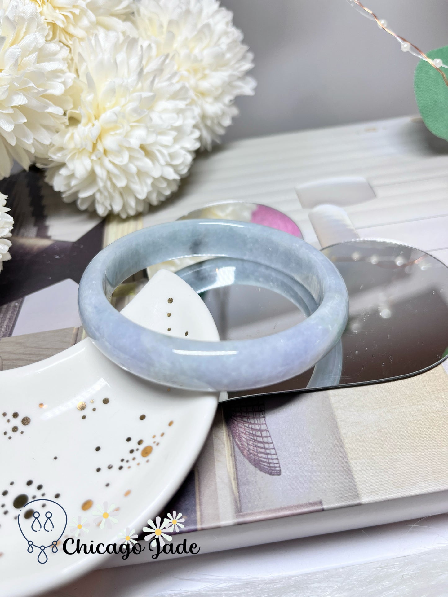 59mm Size L Light Blue Purple Natural Grade A Authentic Untreated Burma Jadeite Jade Feicui Bangle