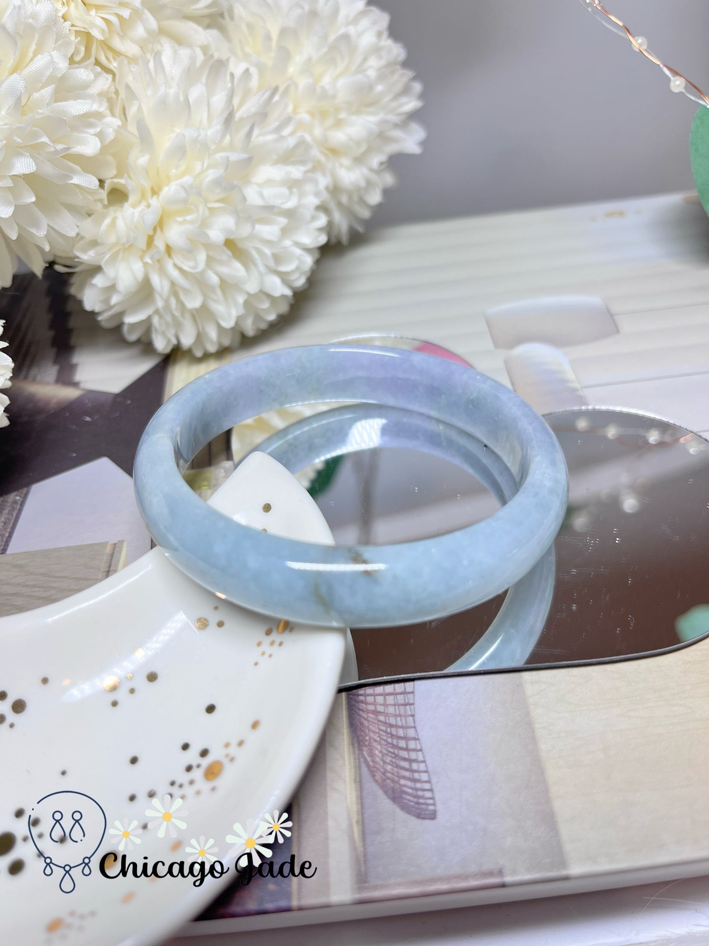 59mm Size L Light Blue Purple Natural Grade A Authentic Untreated Burma Jadeite Jade Feicui Bangle