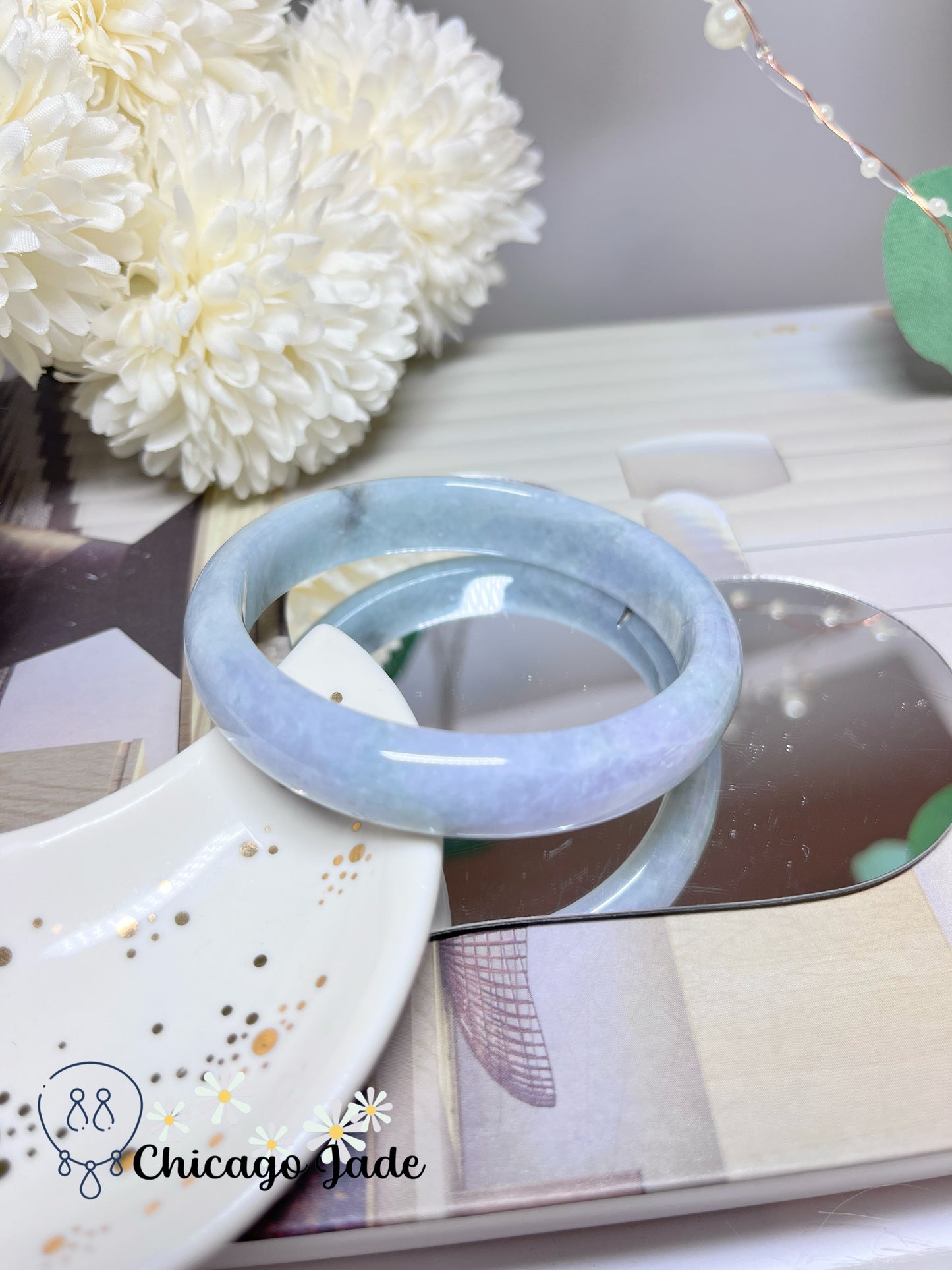 59mm Size L Light Blue Purple Natural Grade A Authentic Untreated Burma Jadeite Jade Feicui Bangle