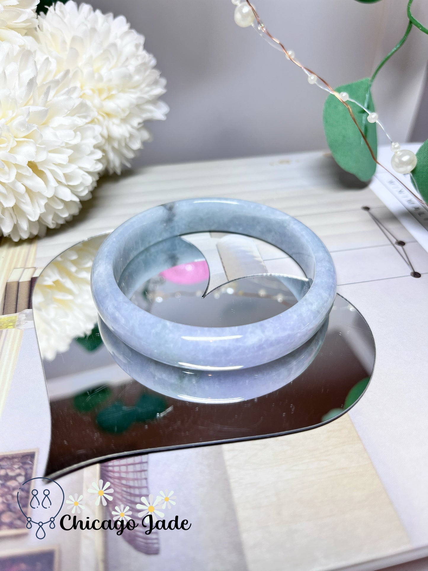 59mm Size L Light Blue Purple Natural Grade A Authentic Untreated Burma Jadeite Jade Feicui Bangle