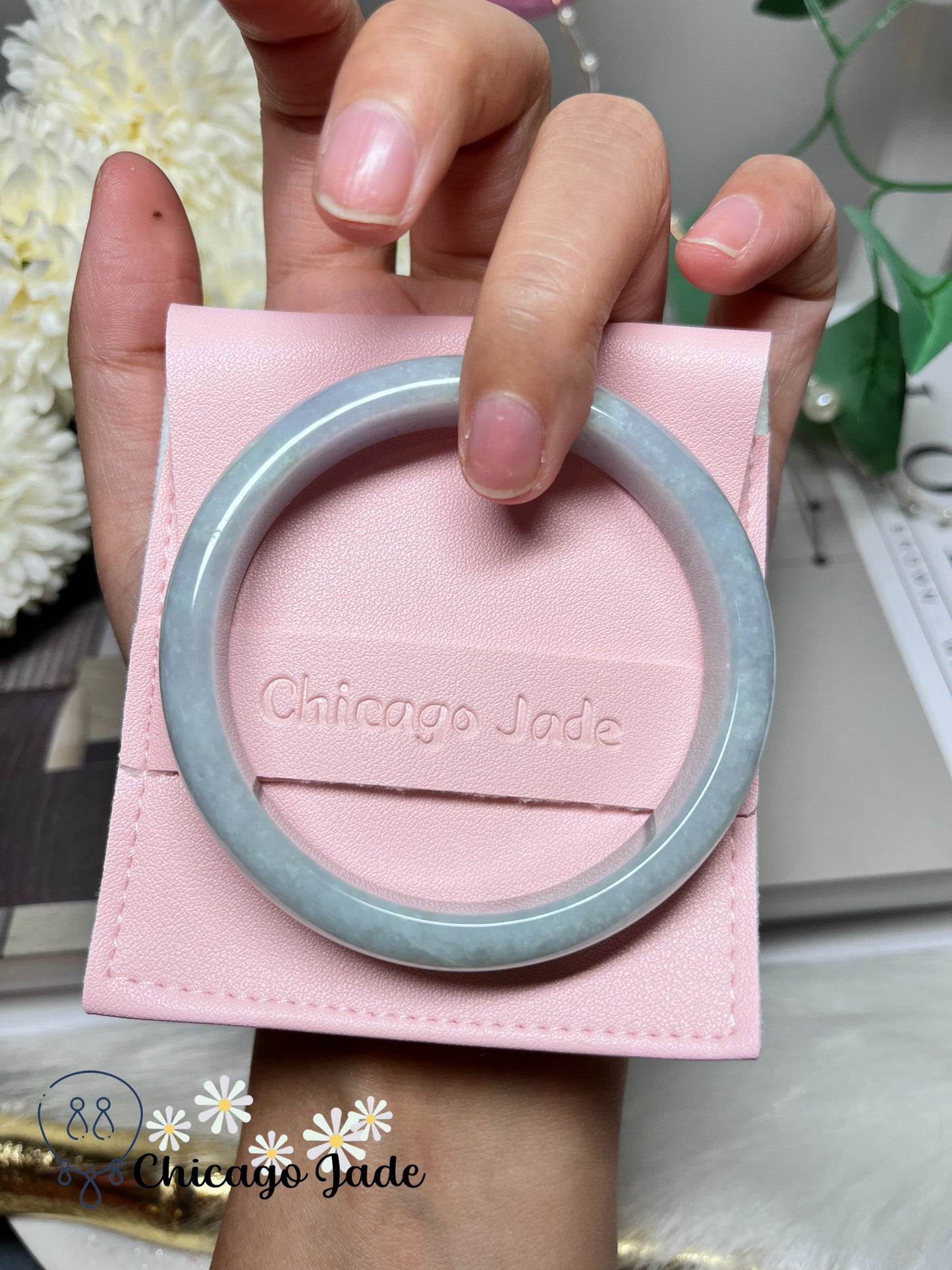 58.9mm Size L Lavender Blue Natural Grade A Authentic Untreated Burma Jadeite Jade Feicui Bangle