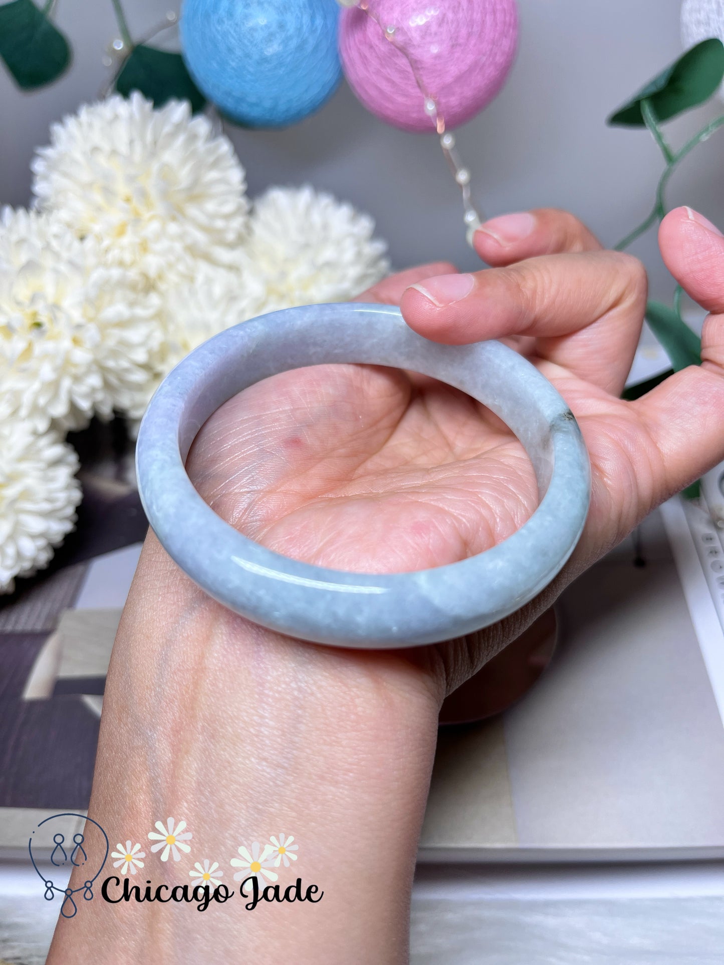 58.9mm Size L Lavender Blue Natural Grade A Authentic Untreated Burma Jadeite Jade Feicui Bangle