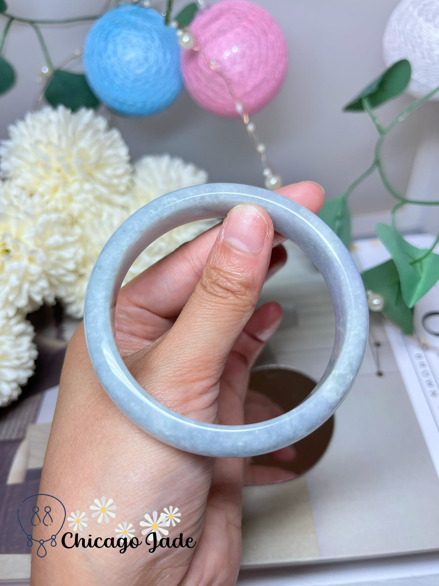 58.9mm Size L Lavender Blue Natural Grade A Authentic Untreated Burma Jadeite Jade Feicui Bangle