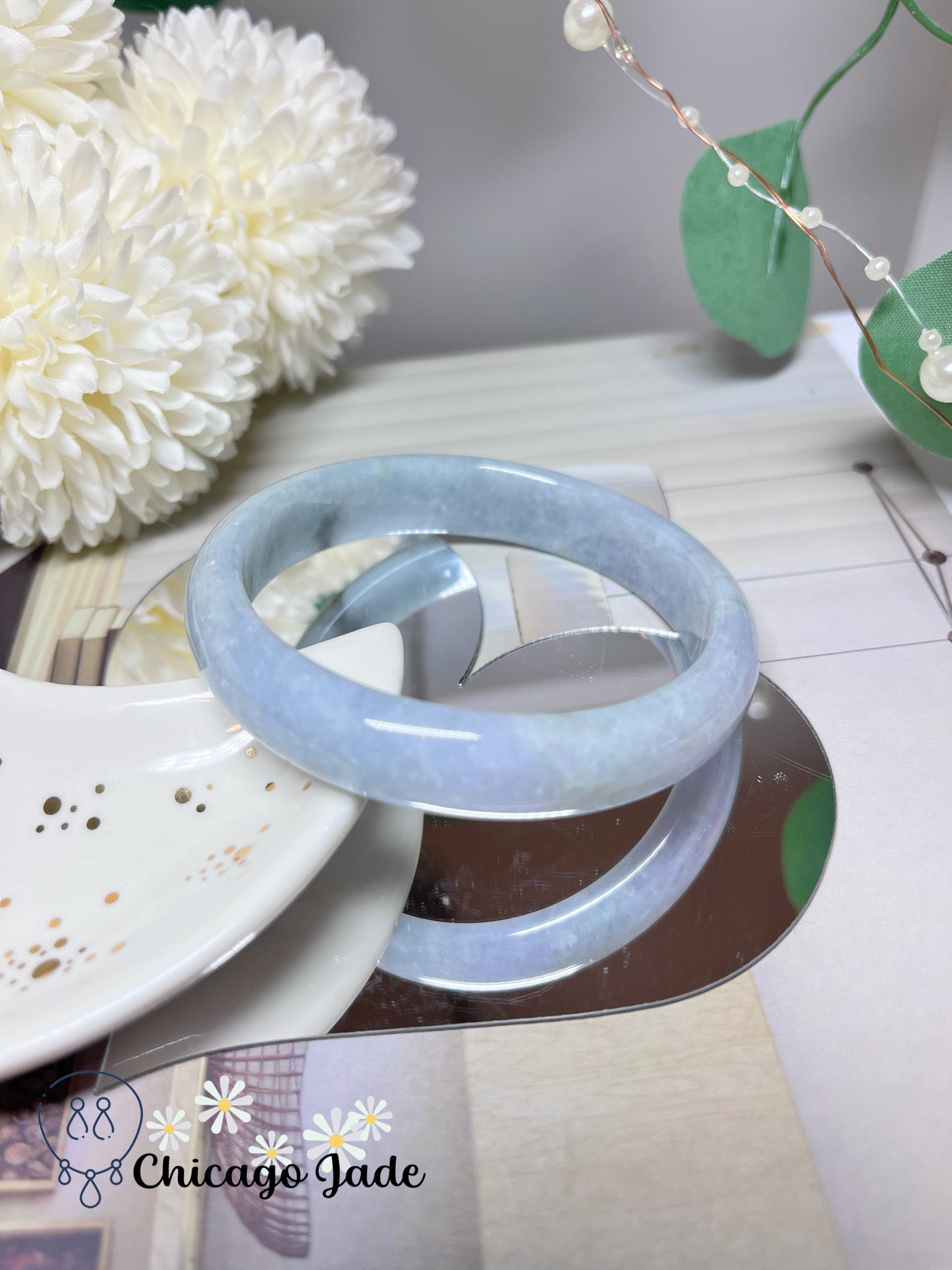 58.9mm Size L Lavender Blue Natural Grade A Authentic Untreated Burma Jadeite Jade Feicui Bangle