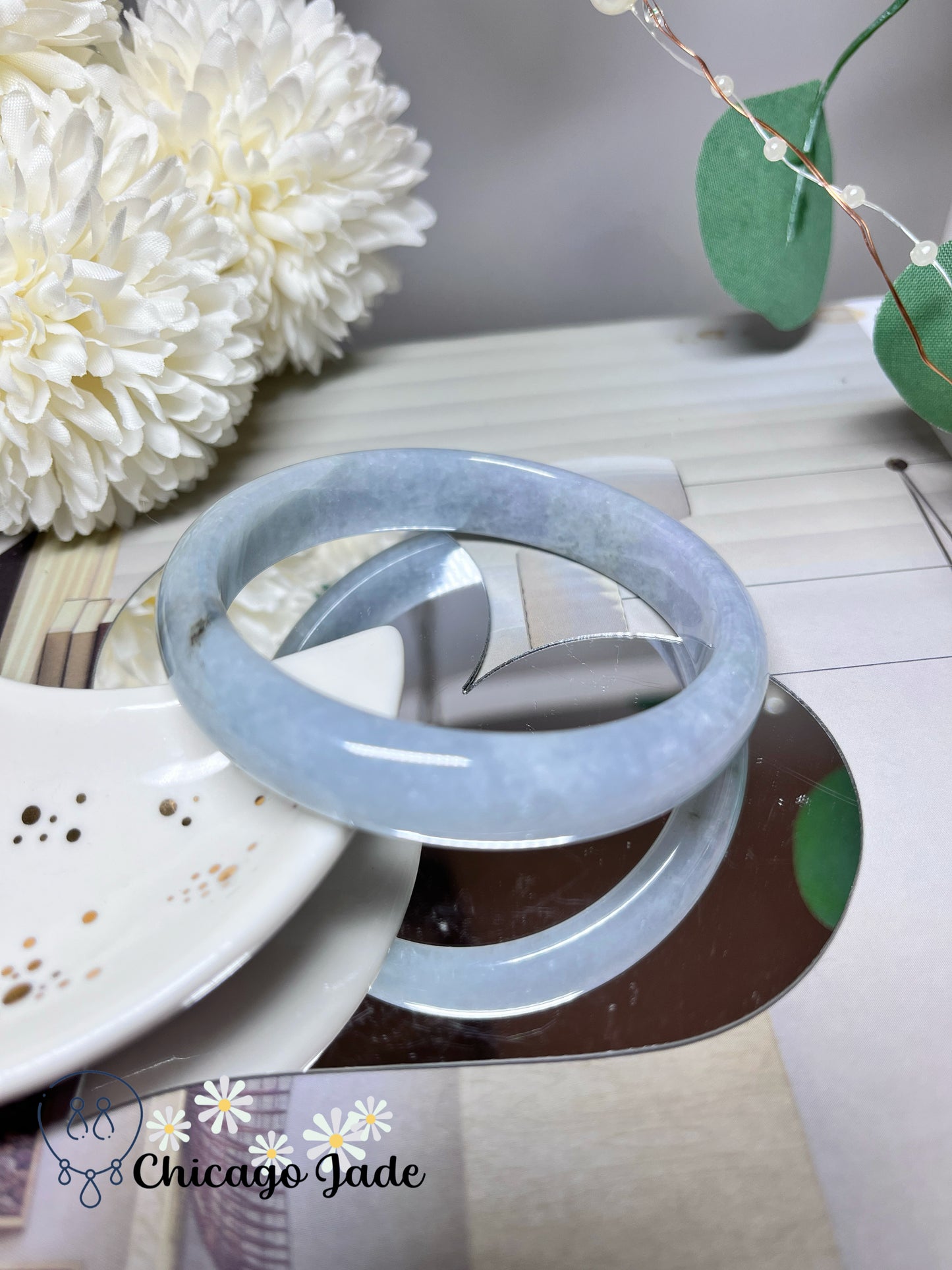58.9mm Size L Lavender Blue Natural Grade A Authentic Untreated Burma Jadeite Jade Feicui Bangle