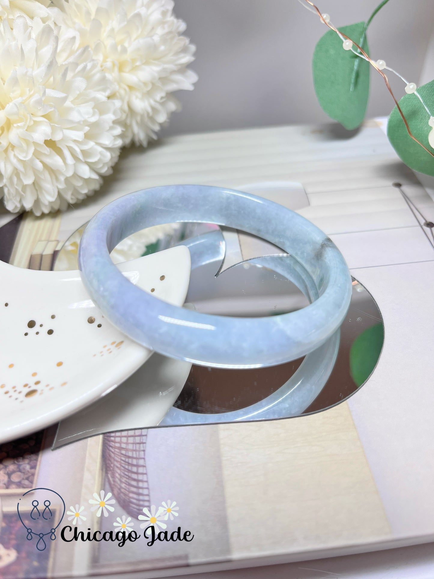 58.9mm Size L Lavender Blue Natural Grade A Authentic Untreated Burma Jadeite Jade Feicui Bangle