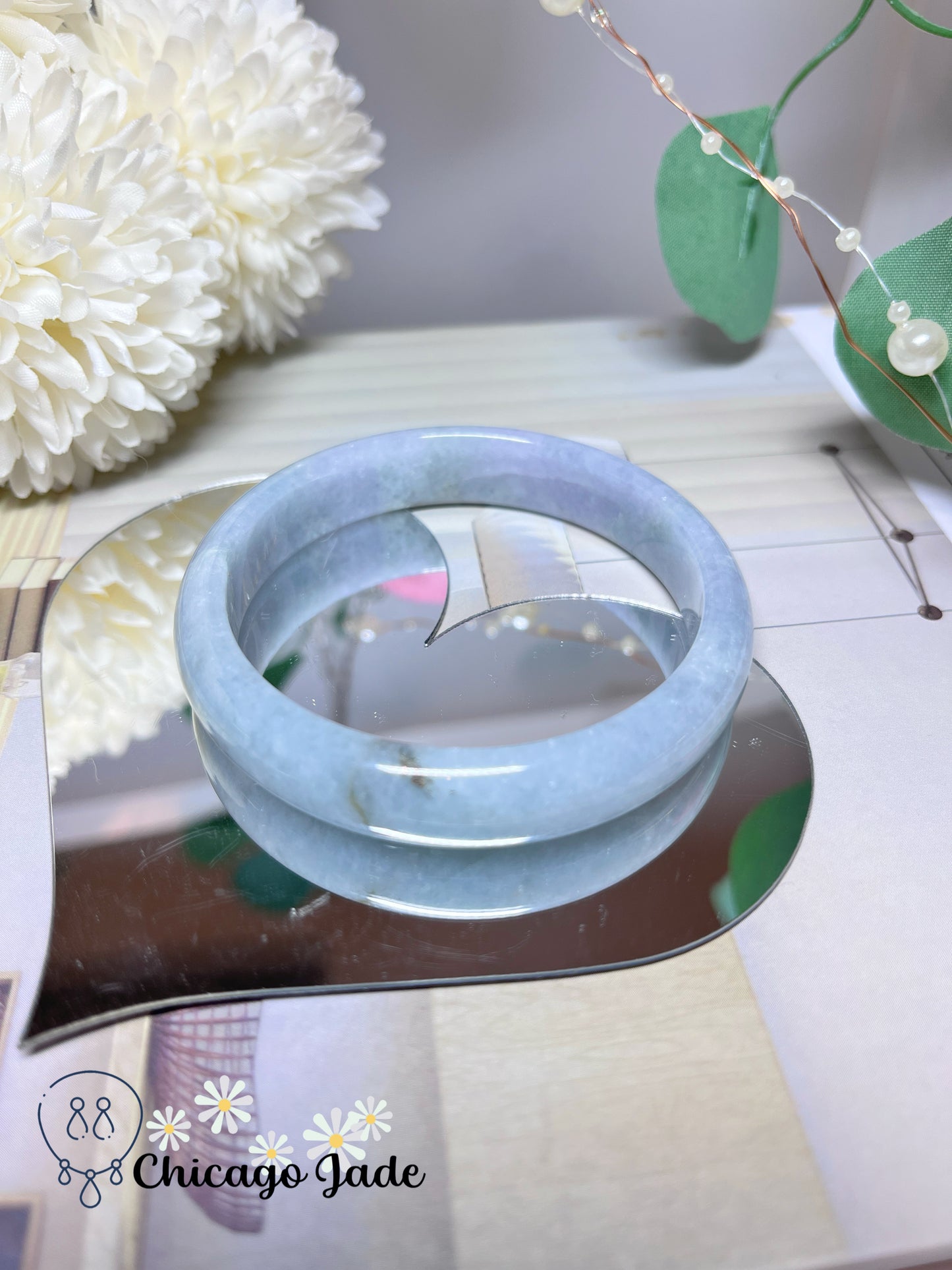 58.9mm Size L Lavender Blue Natural Grade A Authentic Untreated Burma Jadeite Jade Feicui Bangle