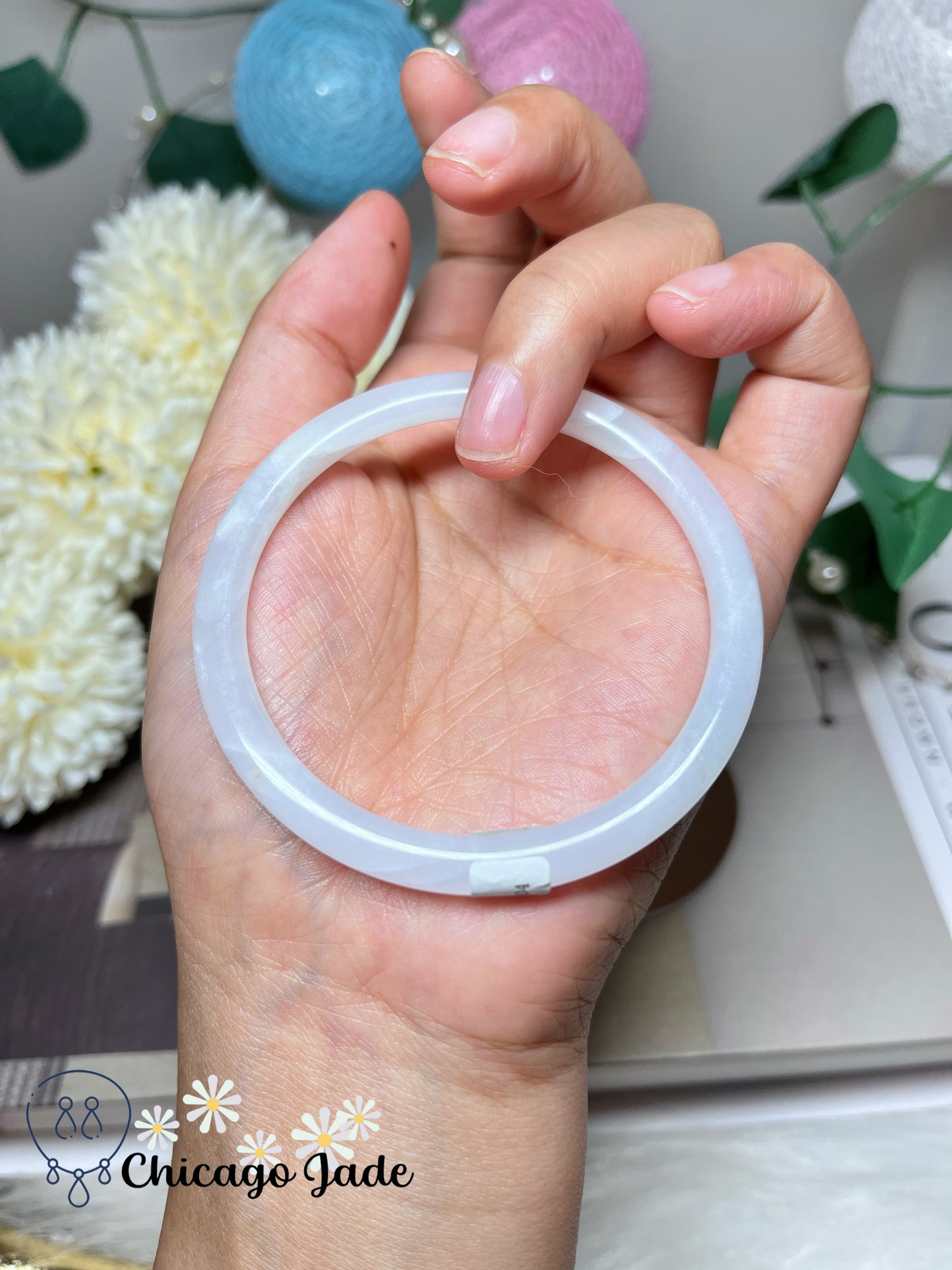 56.7mm Size M Icy Translucent Natural Grade A Authentic Untreated Burma Jadeite Jade Feicui Bangle