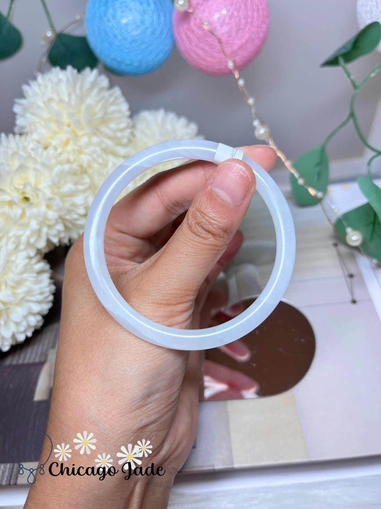 56.7mm Size M Icy Translucent Natural Grade A Authentic Untreated Burma Jadeite Jade Feicui Bangle