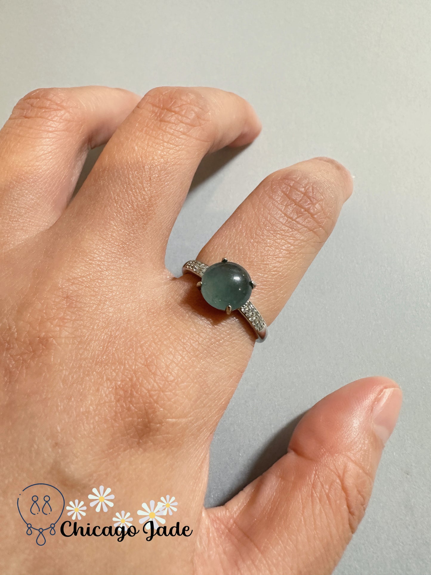 Sterling Silver Adjustable Lake Blue Jade Ring with Green Agate Earrings Set, Translucent Authentic High Quality Jadeite