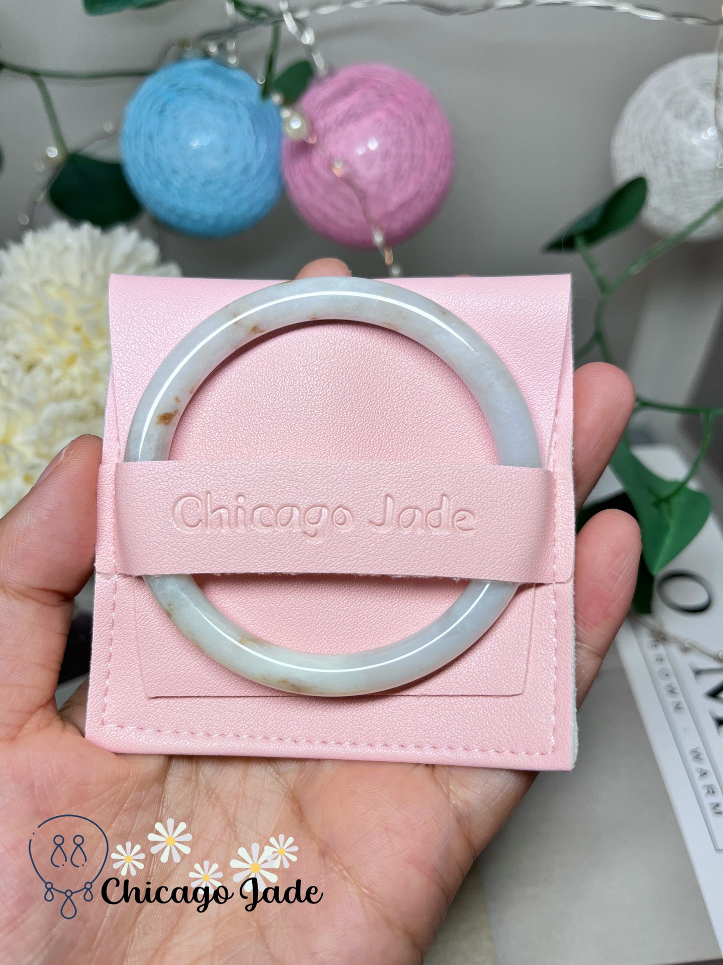 55mm Size S White Base Orange Highlight Dainty Natural Grade A Authentic Jadeite Jade Feicui Bangle