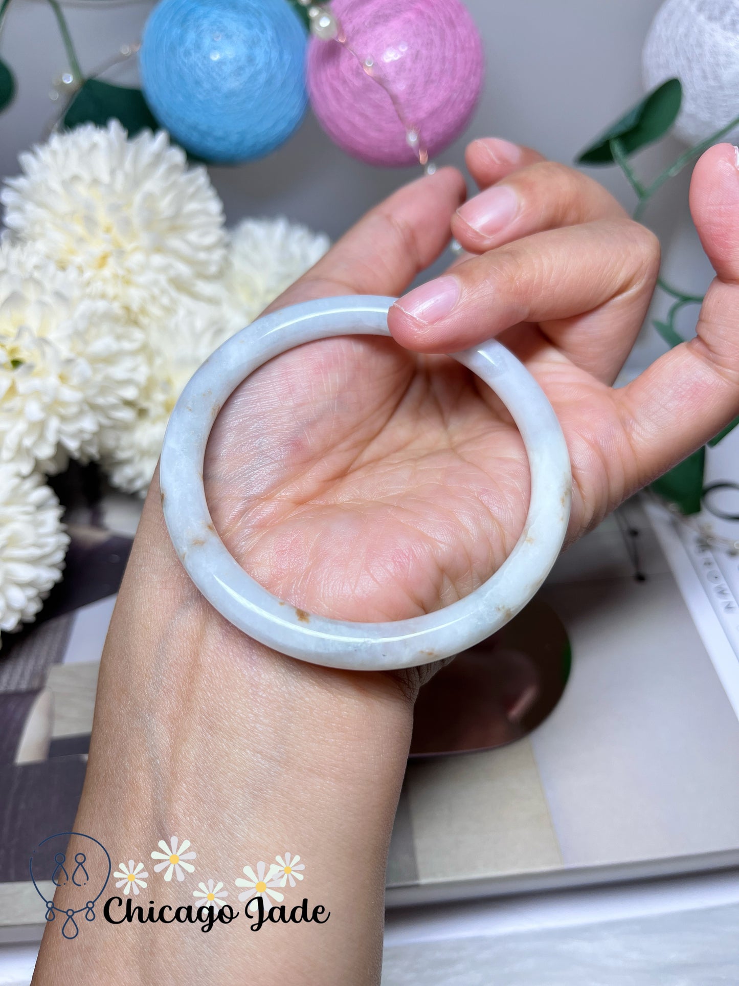 55mm Size S White Base Orange Highlight Dainty Natural Grade A Authentic Jadeite Jade Feicui Bangle