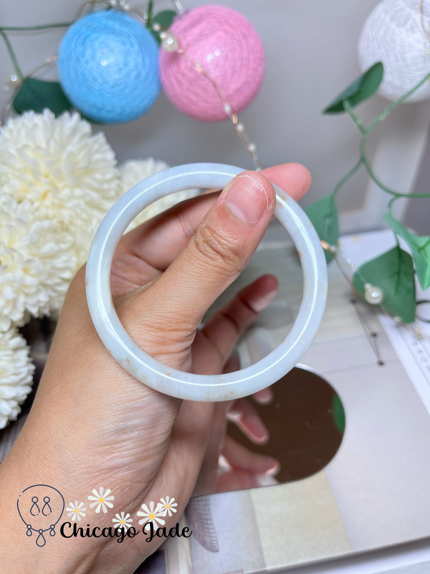 55mm Size S White Base Orange Highlight Dainty Natural Grade A Authentic Jadeite Jade Feicui Bangle