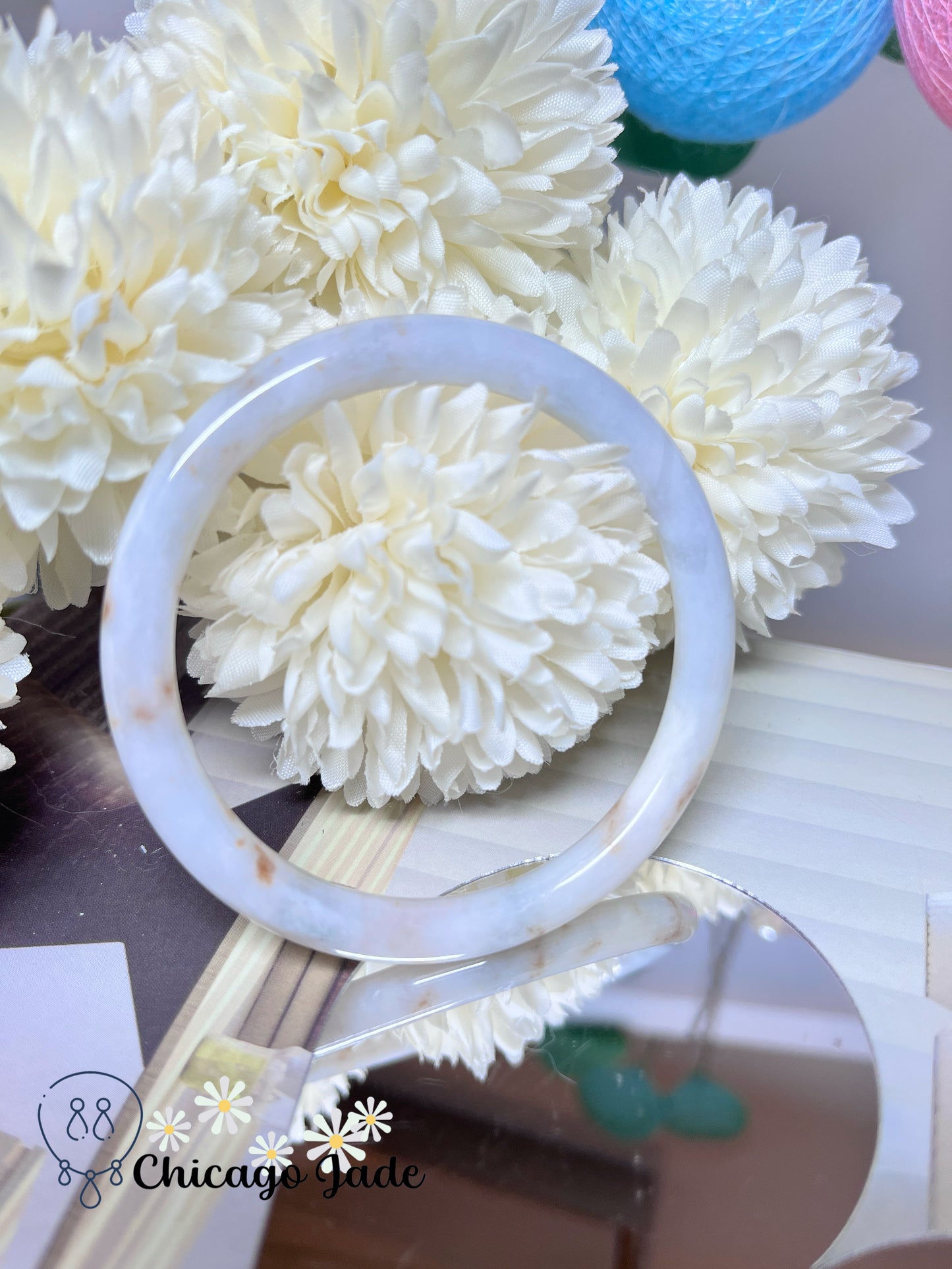 55mm Size S White Base Orange Highlight Dainty Natural Grade A Authentic Jadeite Jade Feicui Bangle