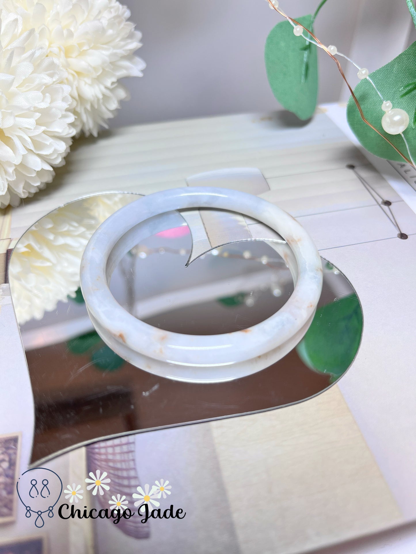 55mm Size S White Base Orange Highlight Dainty Natural Grade A Authentic Jadeite Jade Feicui Bangle