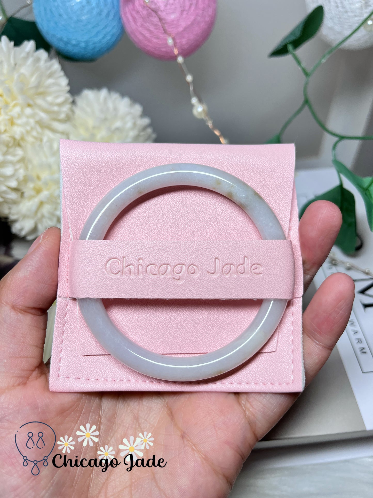 55.3mm Size S White Base Yellow Highlight Natural Grade A Authentic Jadeite Jade Feicui Bangle