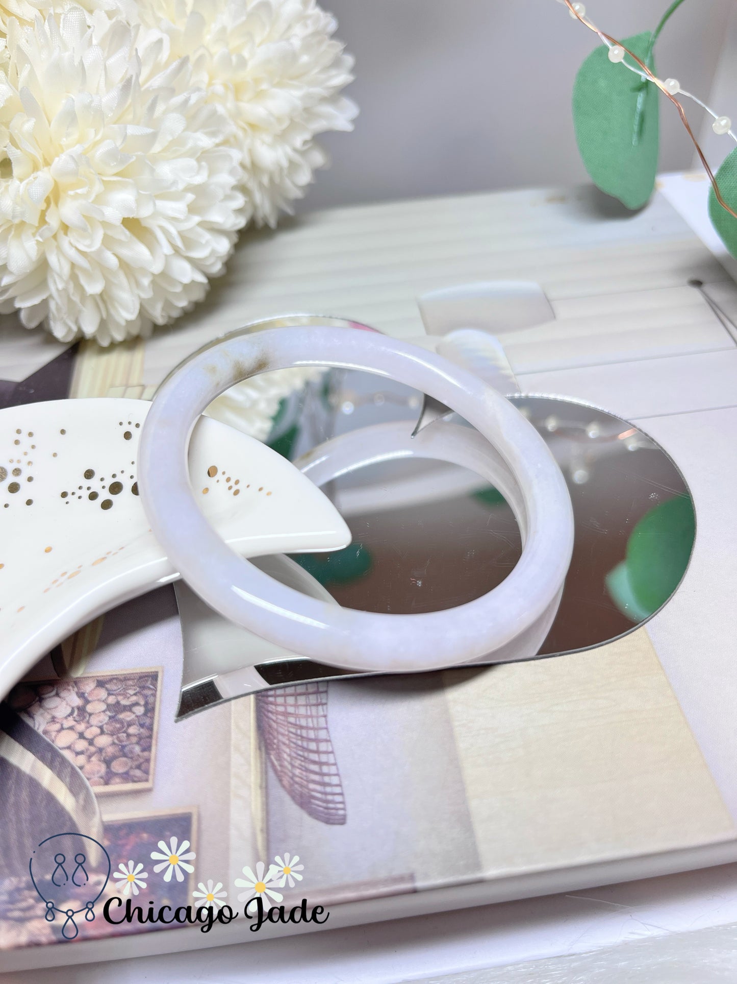 55.3mm Size S White Base Yellow Highlight Natural Grade A Authentic Jadeite Jade Feicui Bangle
