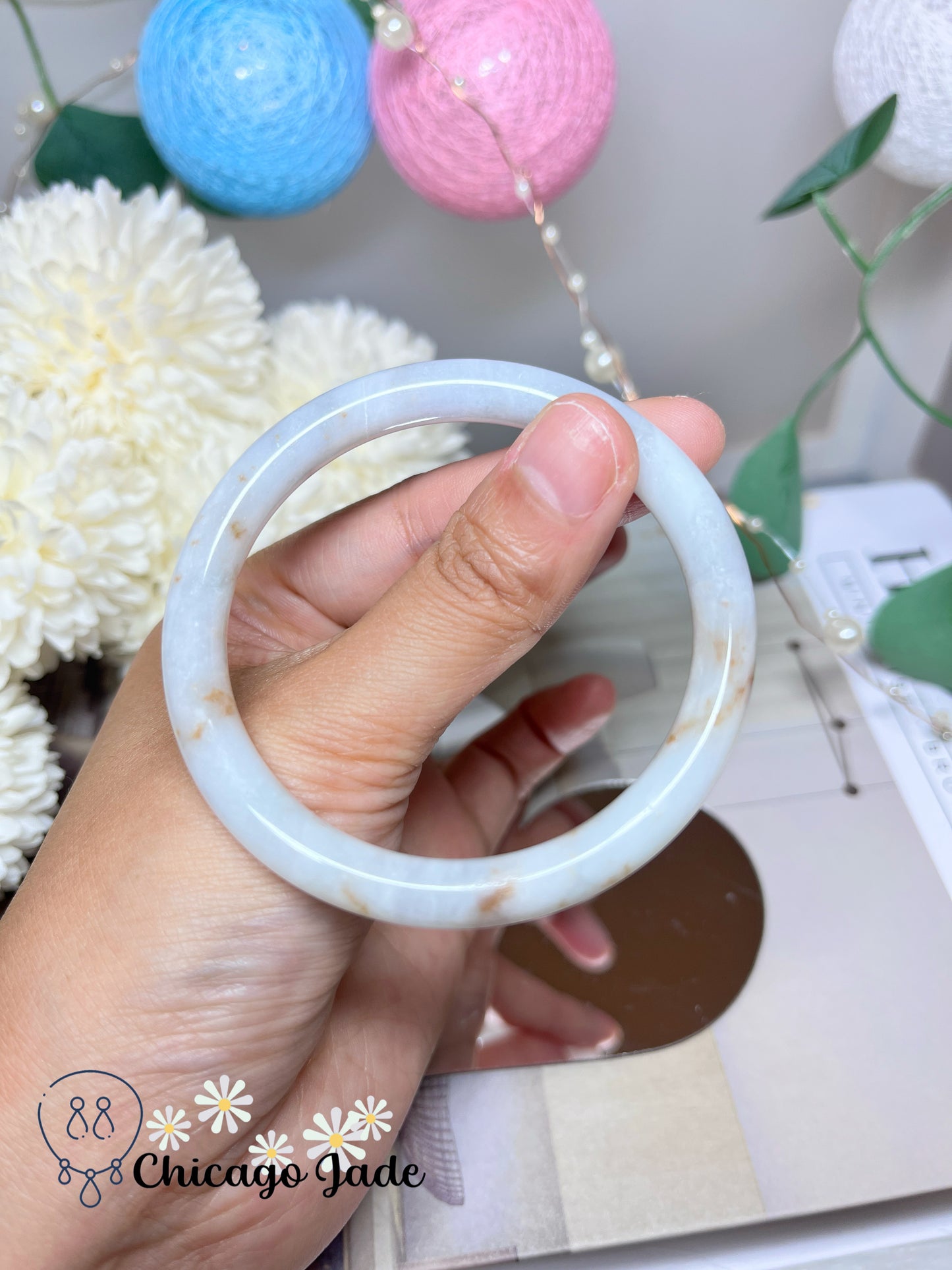 54.9mm Size M Snow-white Base Golden Highlights Natural Grade A Authentic Untreated Burma Jadeite Jade Feicui Bangle
