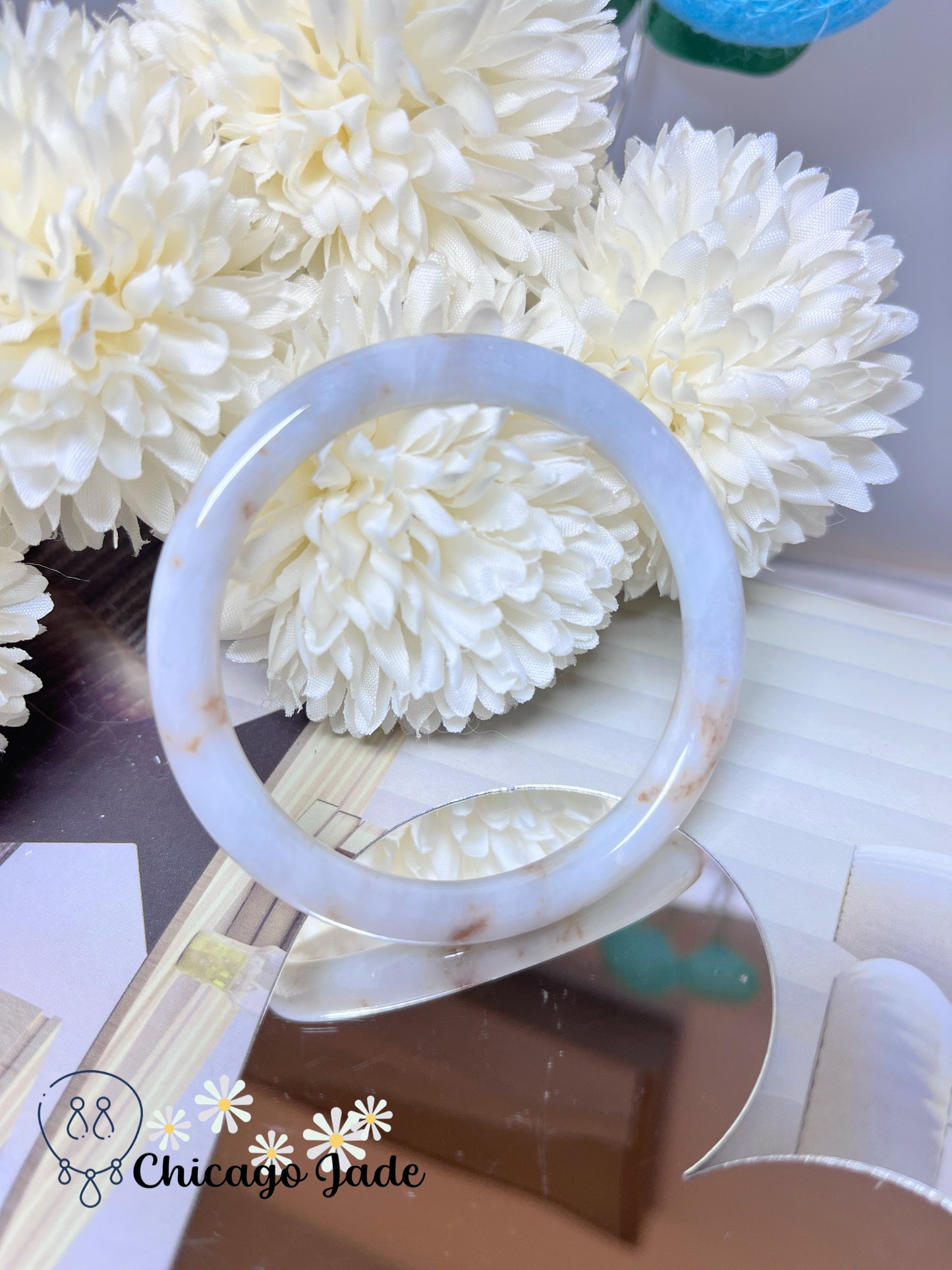54.9mm Size M Snow-white Base Golden Highlights Natural Grade A Authentic Untreated Burma Jadeite Jade Feicui Bangle