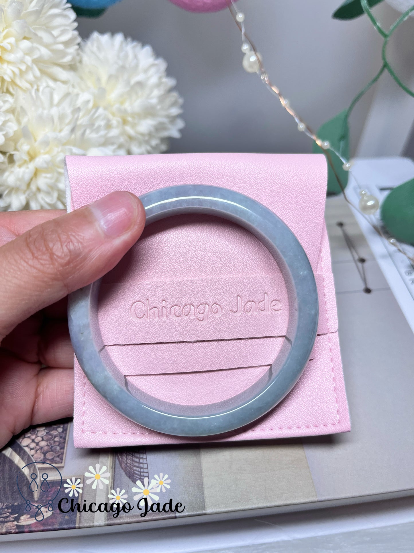 56.1mm Size M Blue Lavender Bi-Color Natural Grade A Authentic Jadeite Jade Feicui Bangle