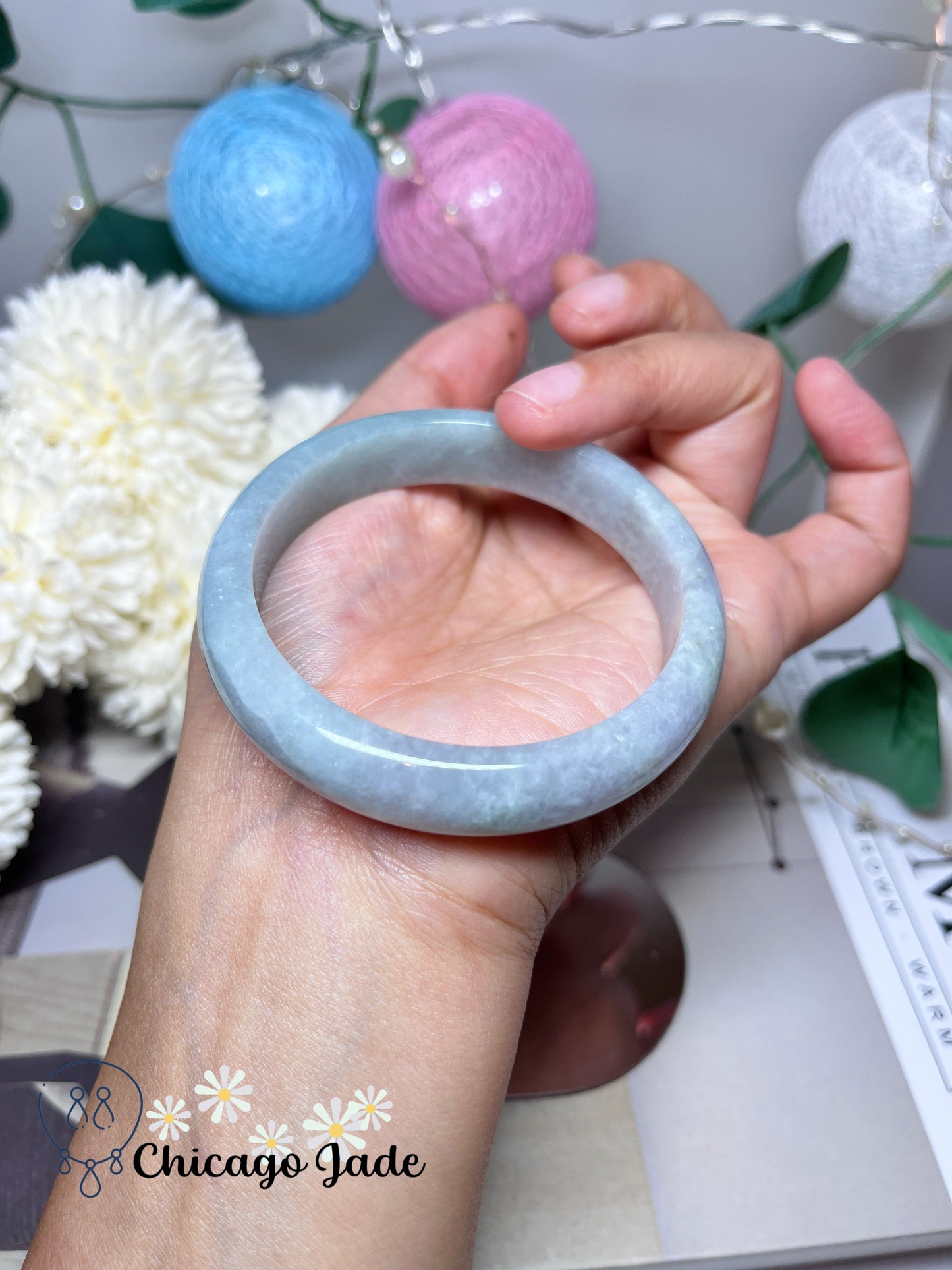 56.1mm Size M Blue Lavender Bi-Color Natural Grade A Authentic Jadeite Jade Feicui Bangle