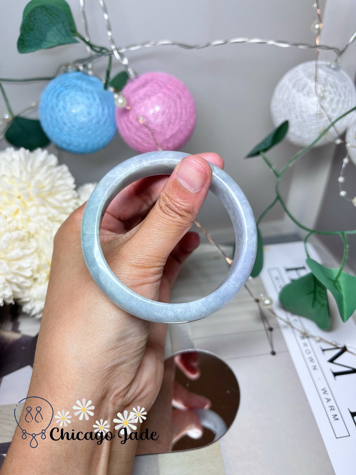 56.1mm Size M Blue Lavender Bi-Color Natural Grade A Authentic Jadeite Jade Feicui Bangle