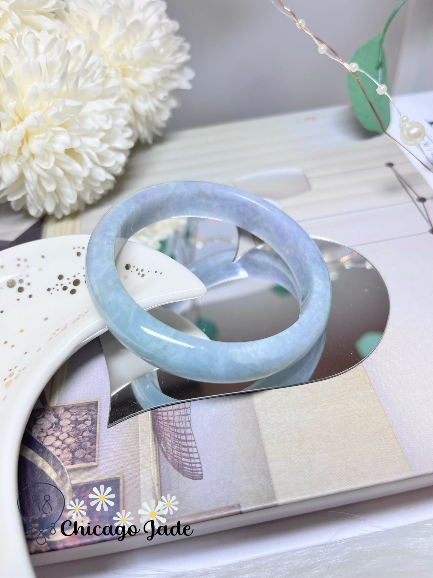 56.1mm Size M Blue Lavender Bi-Color Natural Grade A Authentic Jadeite Jade Feicui Bangle