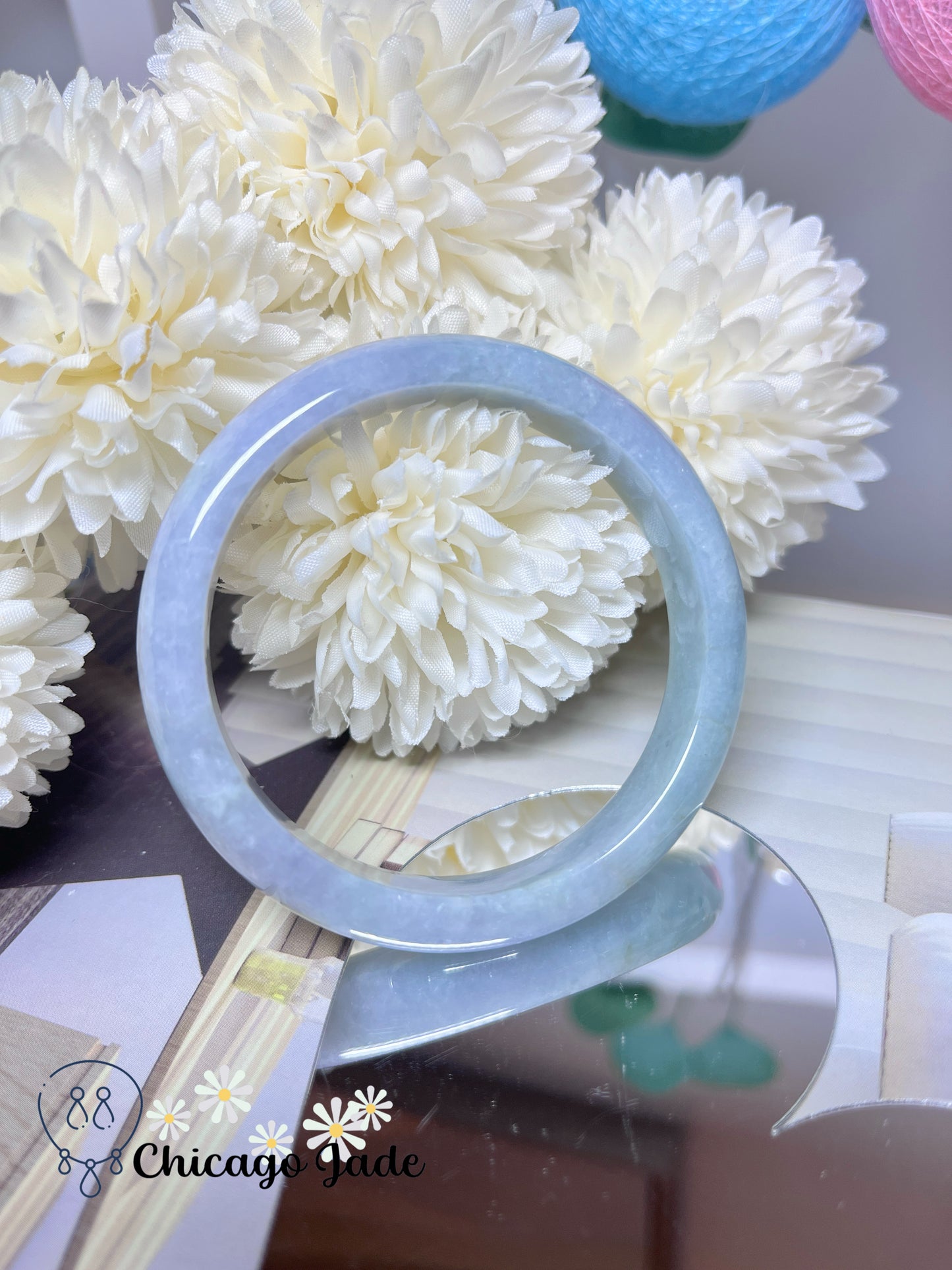 56.1mm Size M Blue Lavender Bi-Color Natural Grade A Authentic Jadeite Jade Feicui Bangle