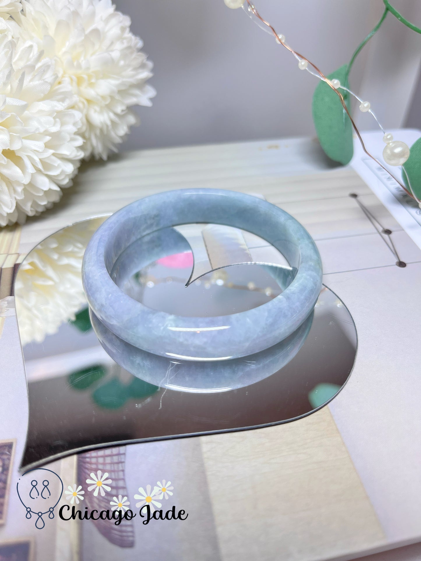 56.1mm Size M Blue Lavender Bi-Color Natural Grade A Authentic Jadeite Jade Feicui Bangle