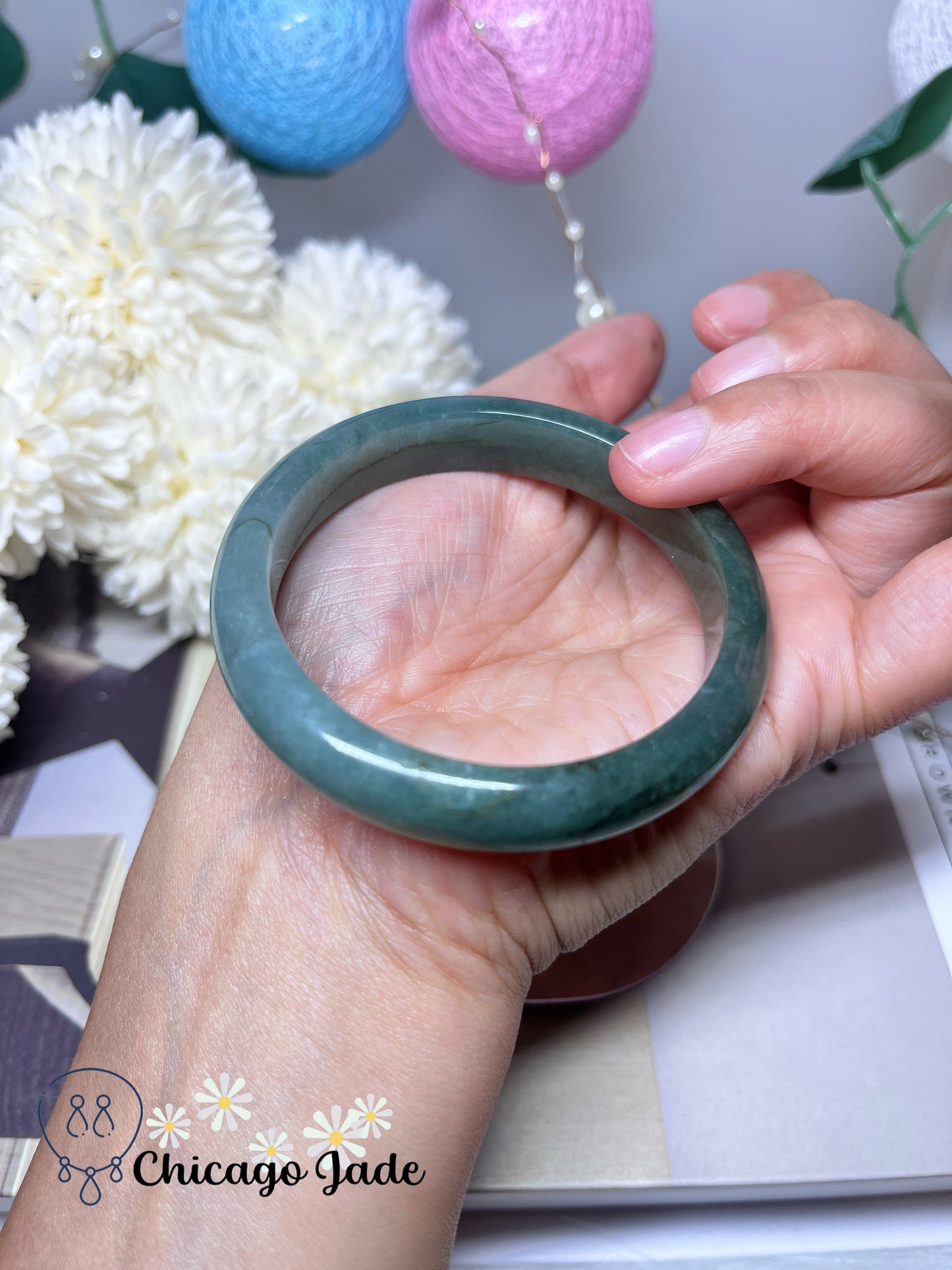 54.1mm Size S Blueish Green Natural Grade A Authentic Untreated Jadeite Jade Feicui Bangle