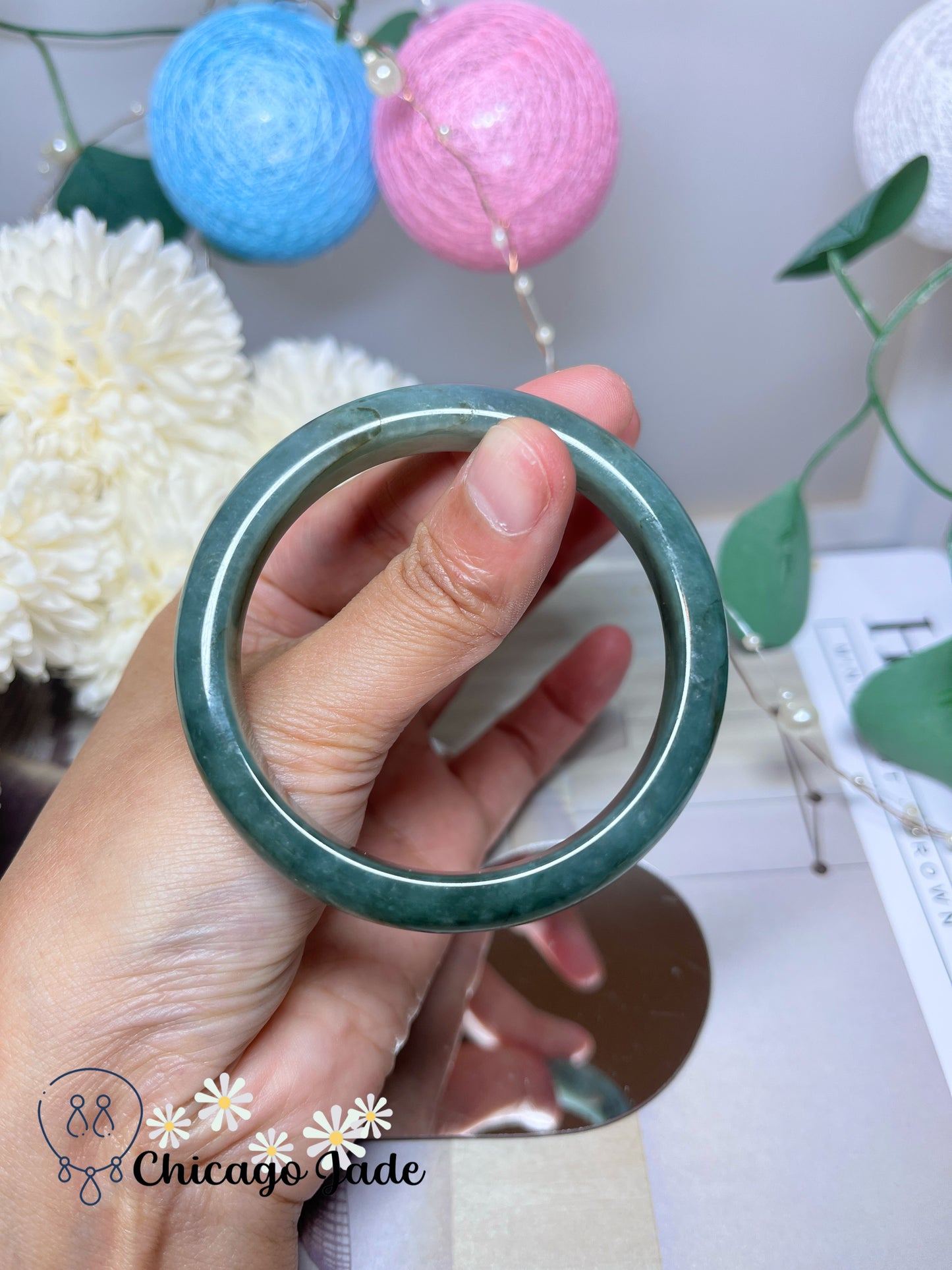 54.1mm Size S Blueish Green Natural Grade A Authentic Untreated Jadeite Jade Feicui Bangle