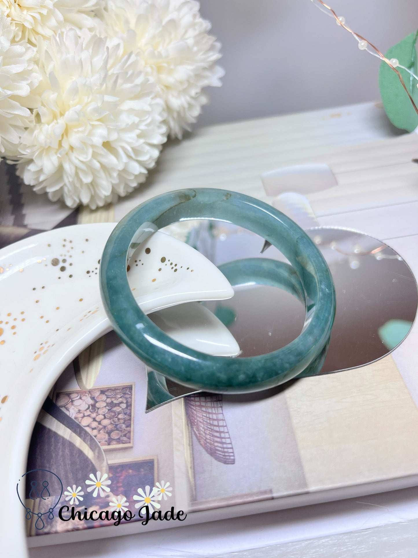 54.1mm Size S Blueish Green Natural Grade A Authentic Untreated Jadeite Jade Feicui Bangle