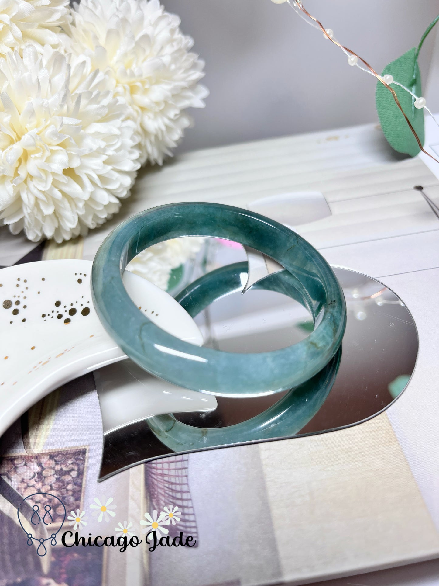 54.1mm Size S Blueish Green Natural Grade A Authentic Untreated Jadeite Jade Feicui Bangle