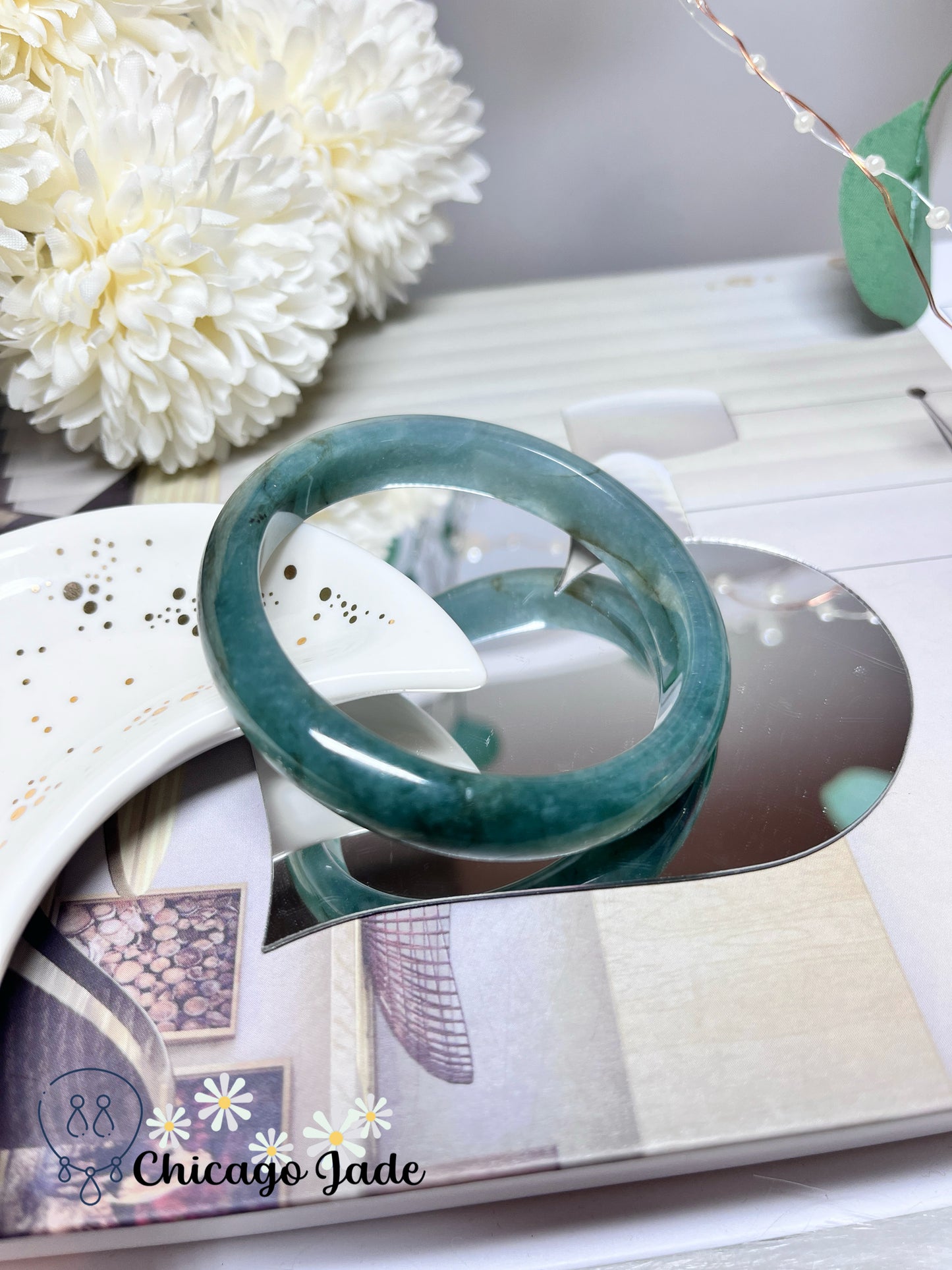 54.1mm Size S Blueish Green Natural Grade A Authentic Untreated Jadeite Jade Feicui Bangle