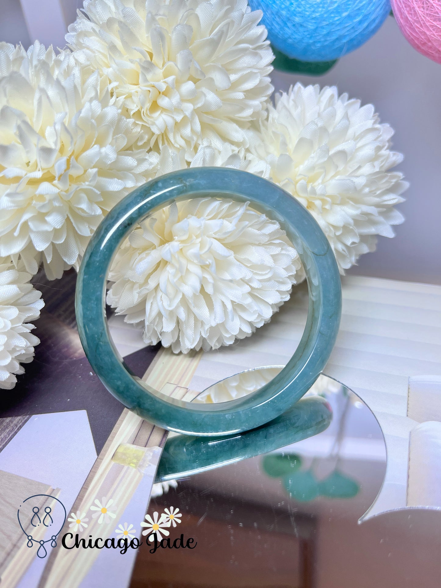 54.1mm Size S Blueish Green Natural Grade A Authentic Untreated Jadeite Jade Feicui Bangle