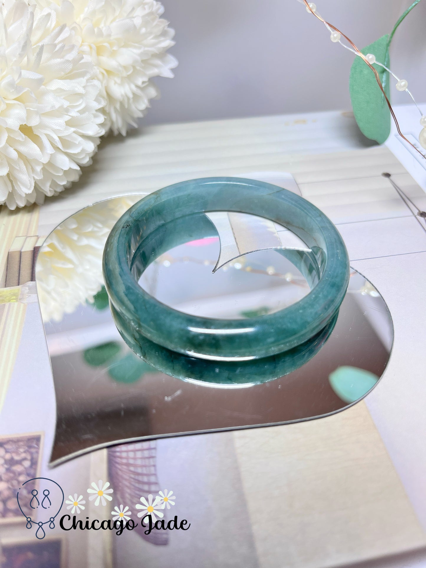 54.1mm Size S Blueish Green Natural Grade A Authentic Untreated Jadeite Jade Feicui Bangle