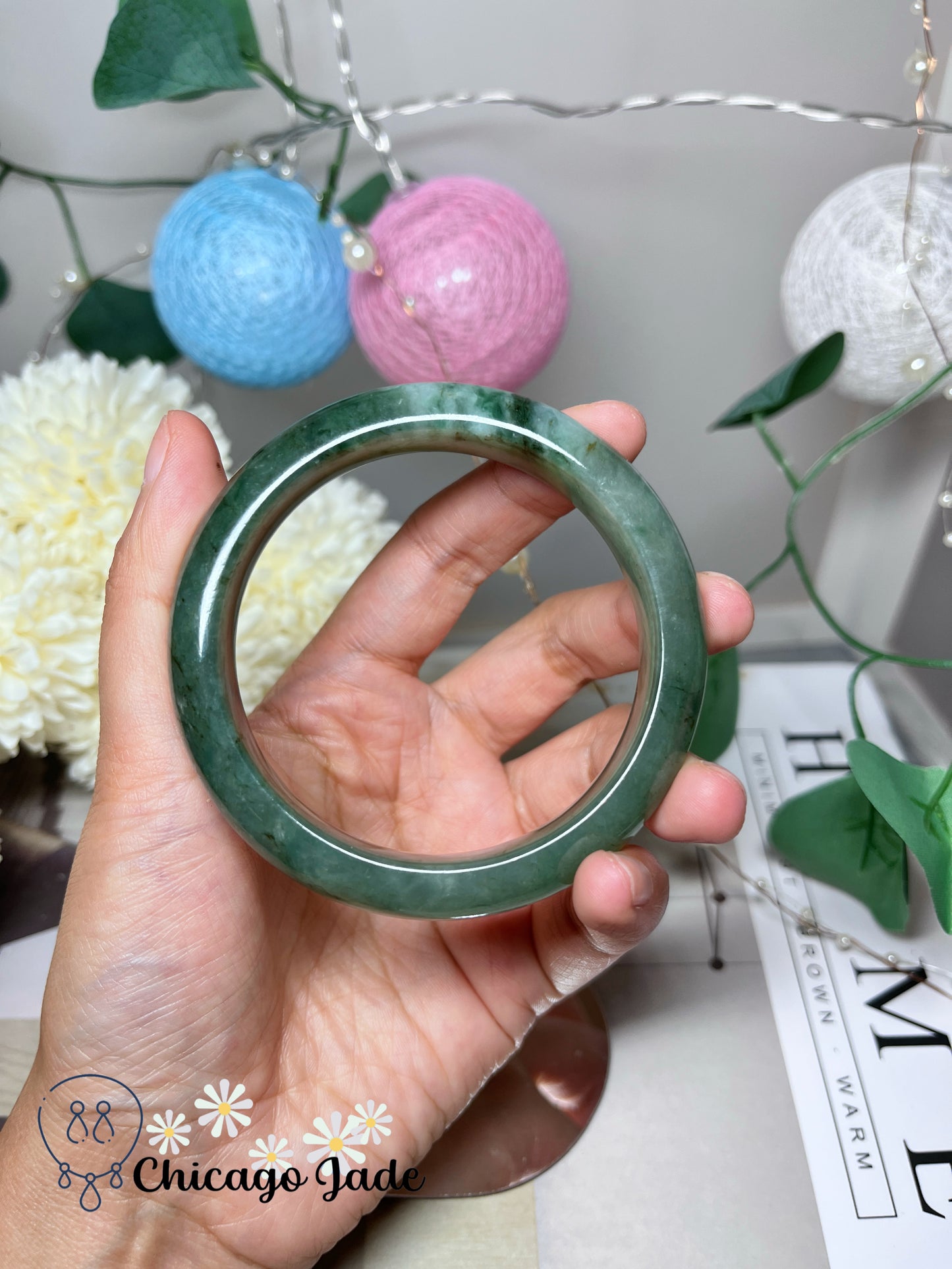 58.5mm Size L Green Natural Grade A Authentic Untreated Jadeite Jade Feicui Bangle