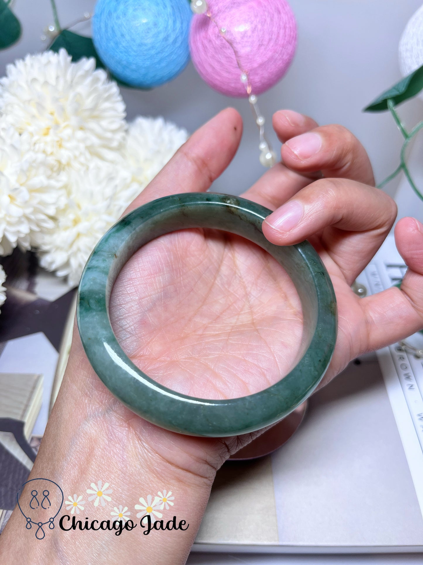 58.5mm Size L Green Natural Grade A Authentic Untreated Jadeite Jade Feicui Bangle